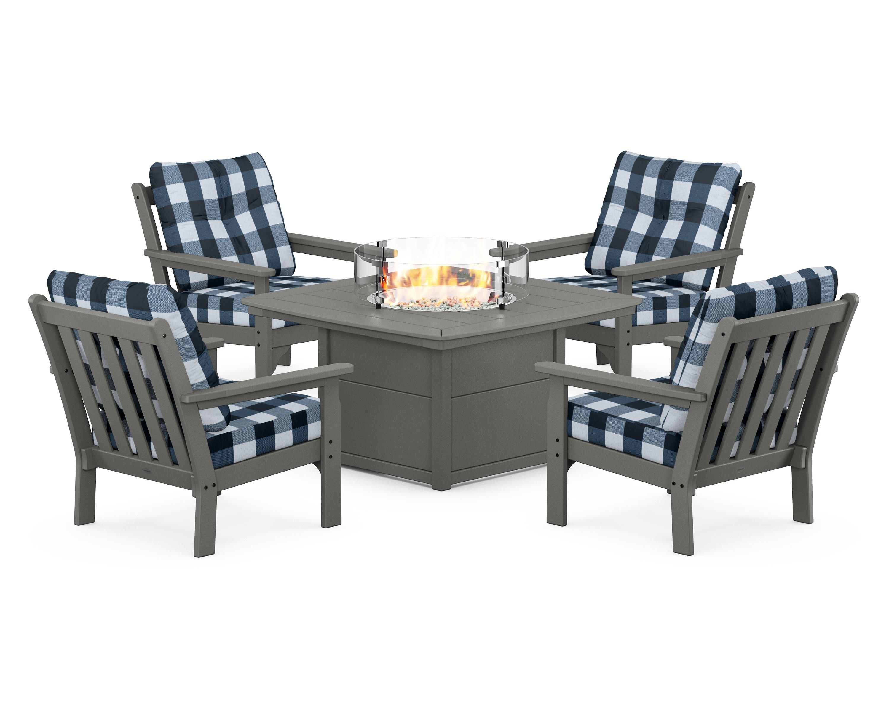 POLYWOOD Vineyard 5-Piece Conversation Set with Fire Pit Table