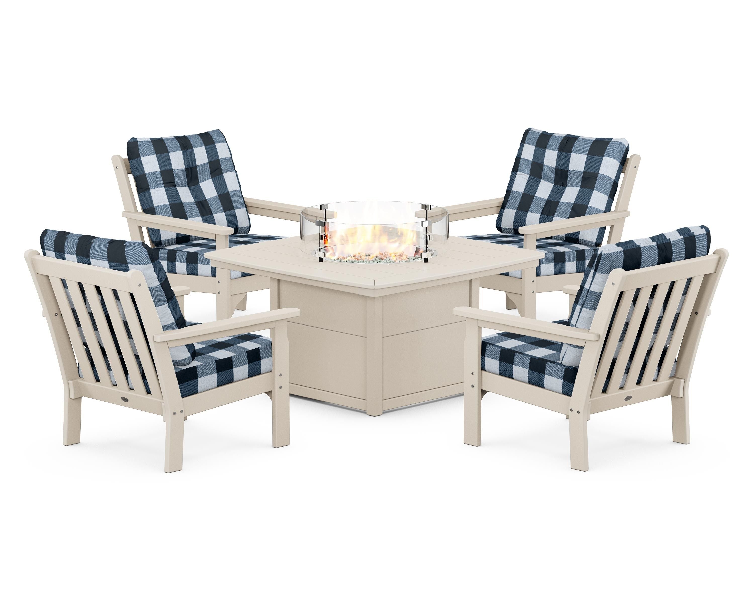 POLYWOOD Vineyard 5-Piece Conversation Set with Fire Pit Table