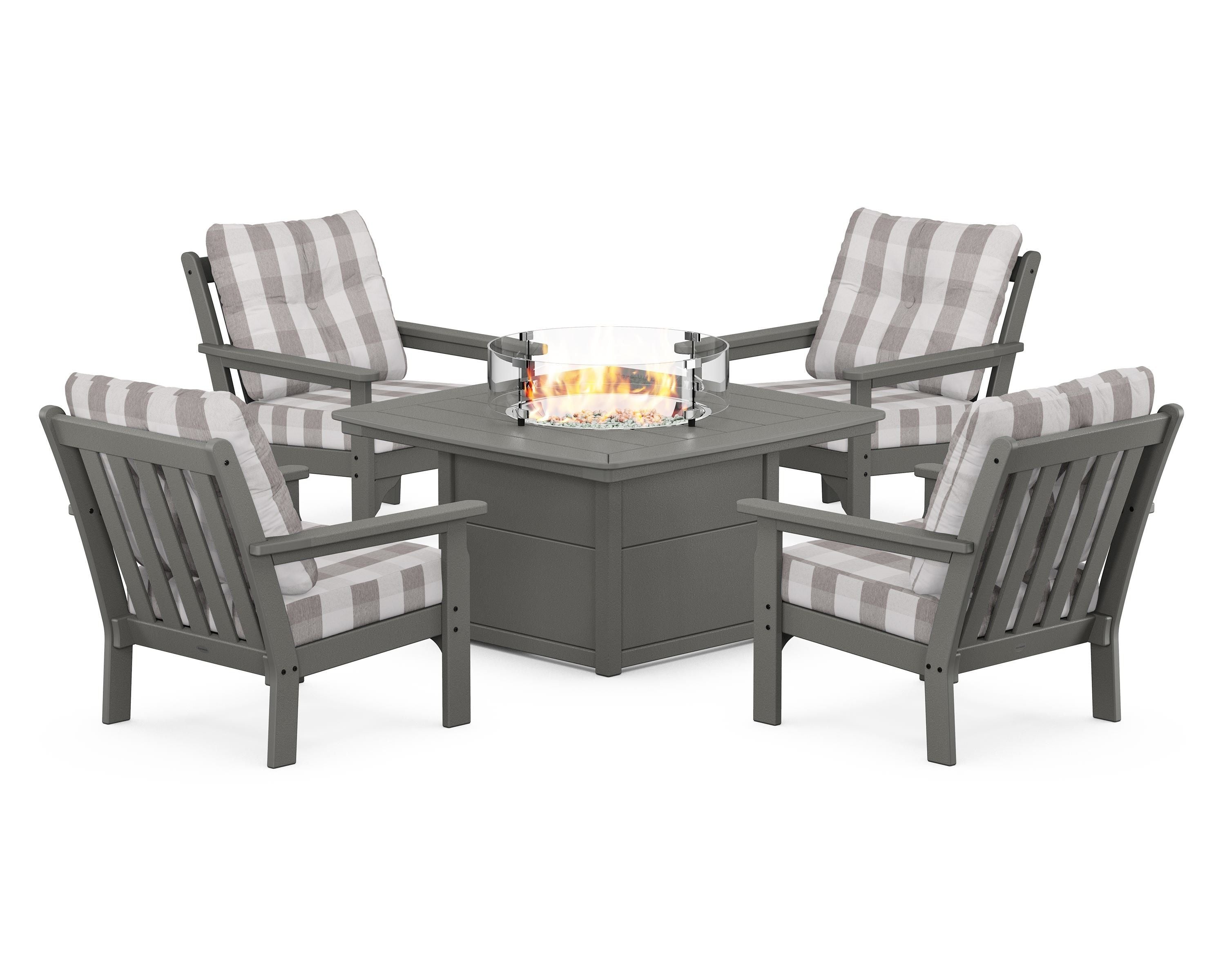 POLYWOOD Vineyard 5-Piece Conversation Set with Fire Pit Table