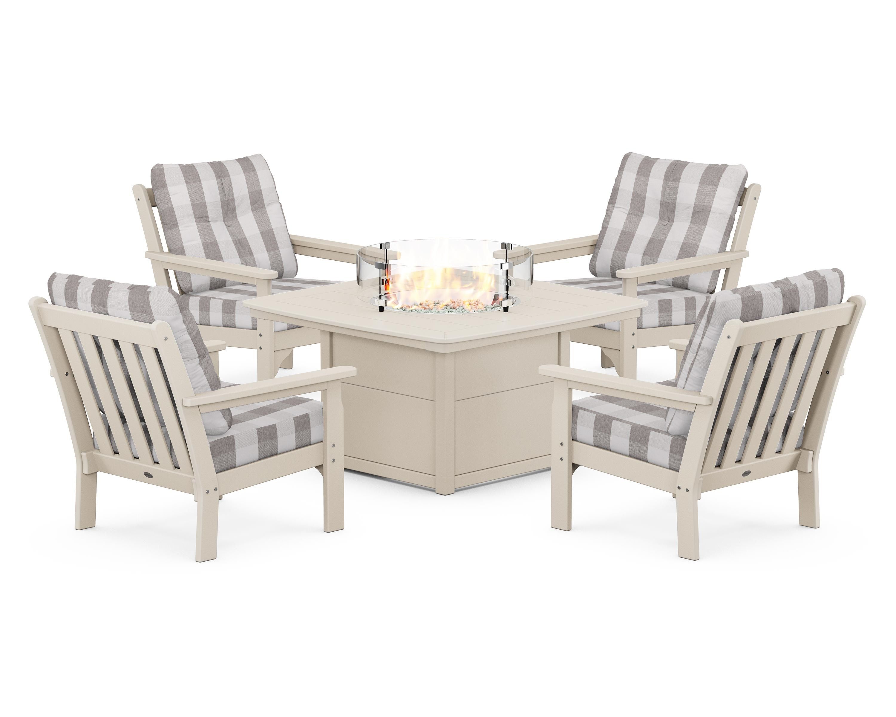 POLYWOOD Vineyard 5-Piece Conversation Set with Fire Pit Table