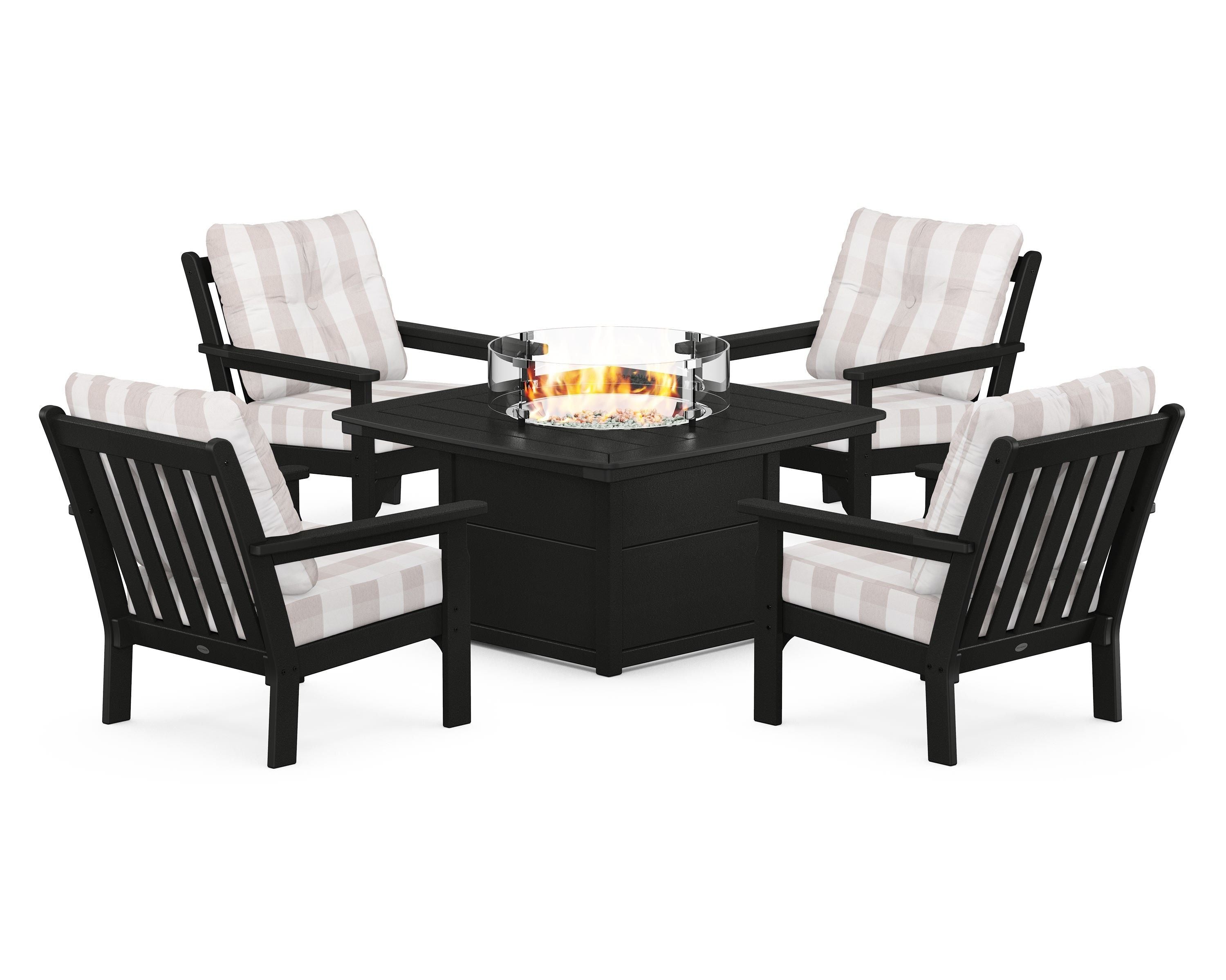 POLYWOOD Vineyard 5-Piece Conversation Set with Fire Pit Table