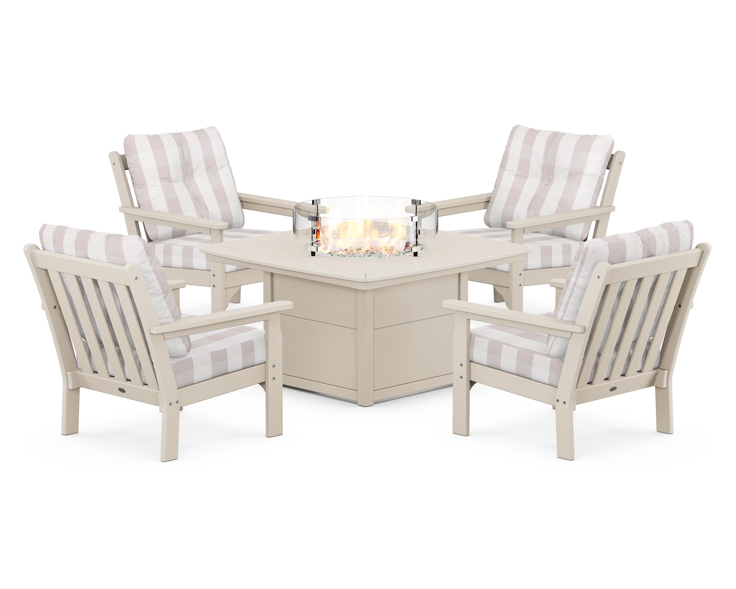POLYWOOD Vineyard 5-Piece Conversation Set with Fire Pit Table