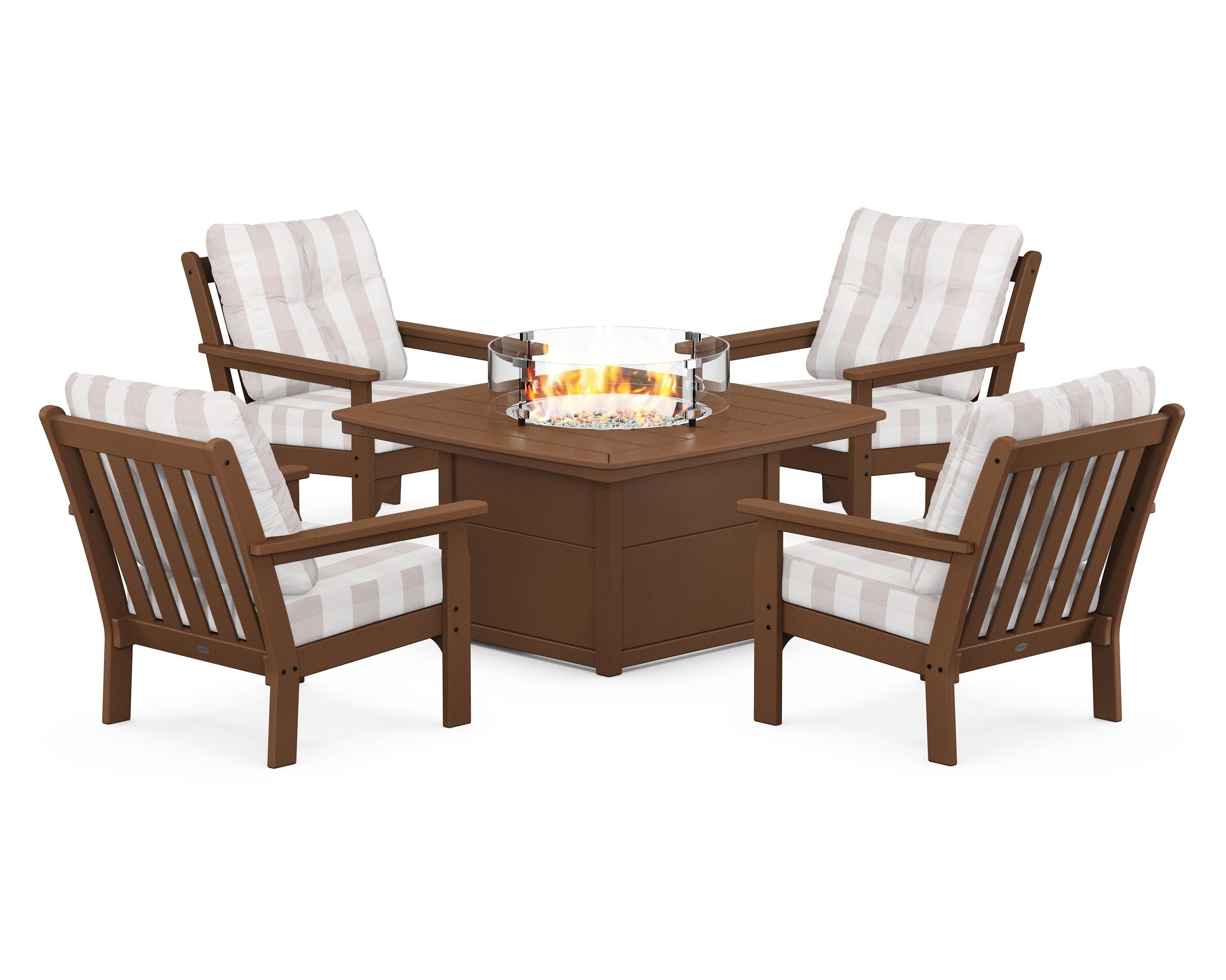 POLYWOOD Vineyard 5-Piece Conversation Set with Fire Pit Table