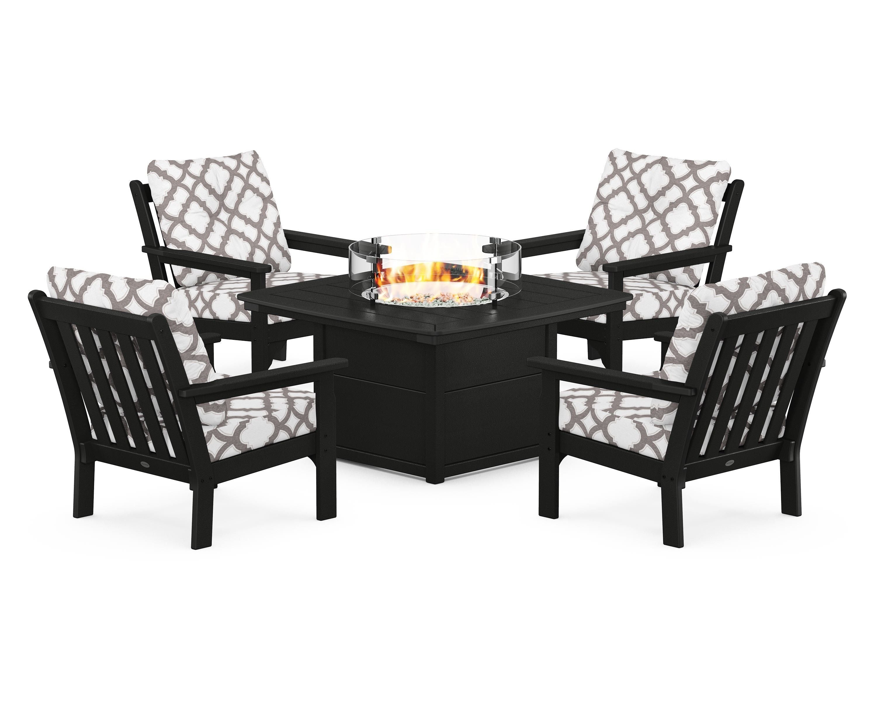 POLYWOOD Vineyard 5-Piece Conversation Set with Fire Pit Table