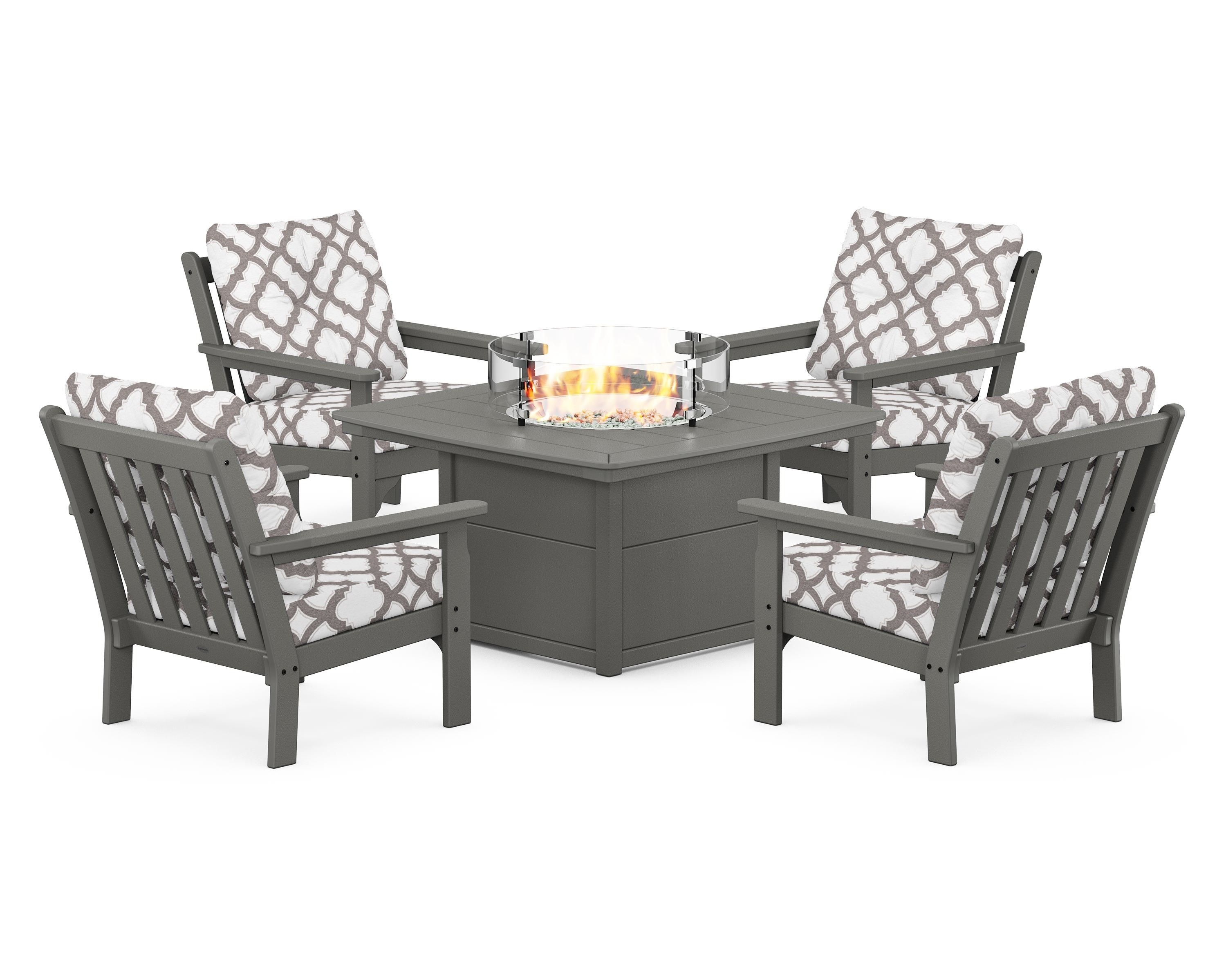 POLYWOOD Vineyard 5-Piece Conversation Set with Fire Pit Table