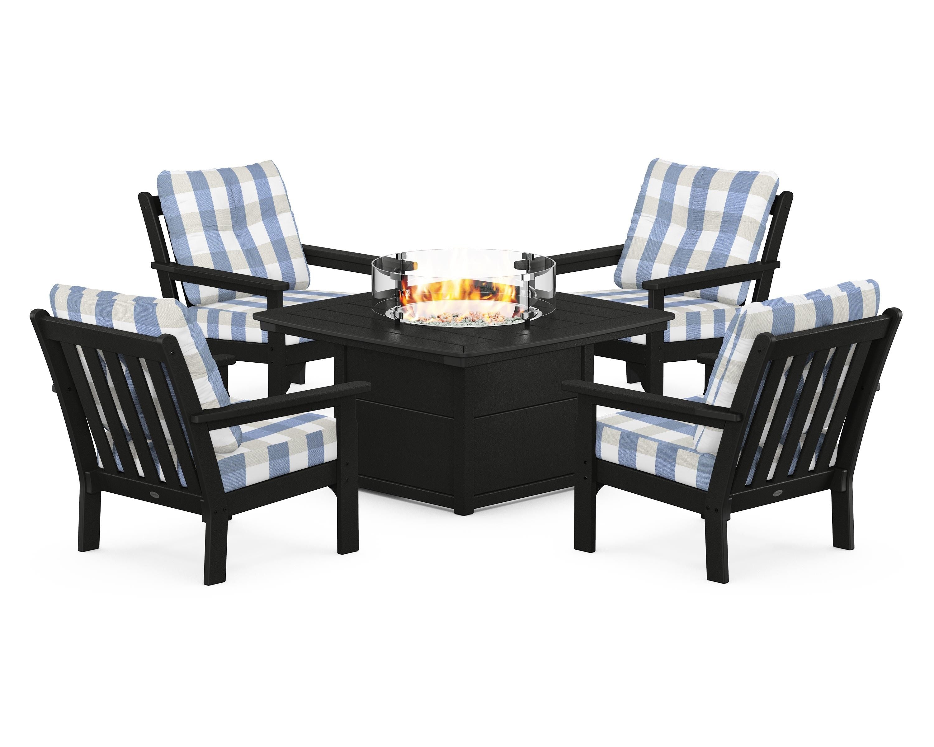 POLYWOOD Vineyard 5-Piece Conversation Set with Fire Pit Table