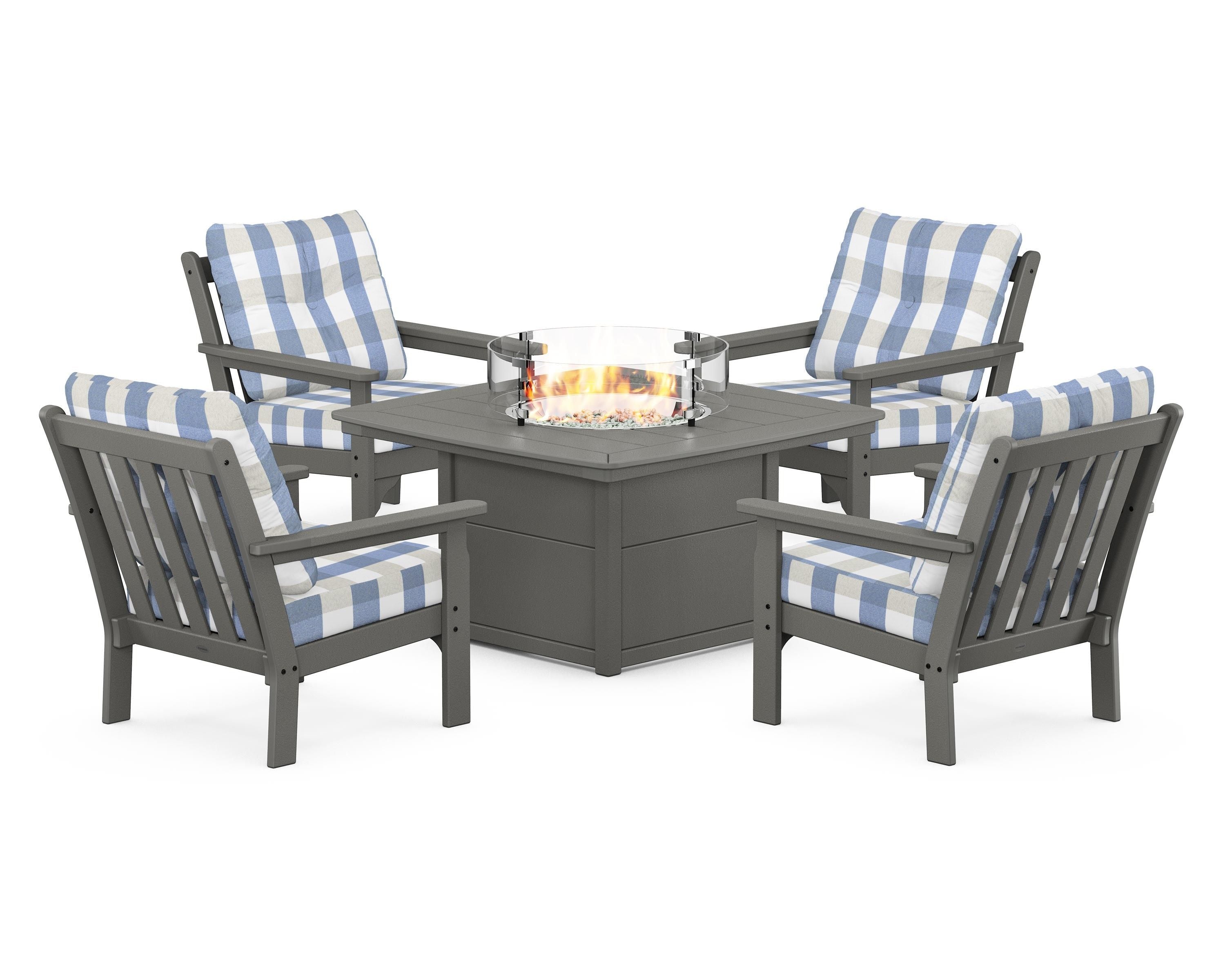 POLYWOOD Vineyard 5-Piece Conversation Set with Fire Pit Table