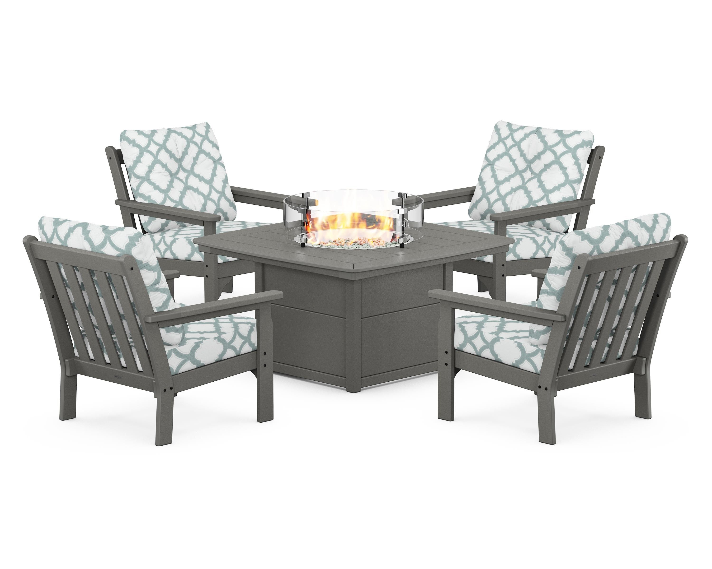 POLYWOOD Vineyard 5-Piece Conversation Set with Fire Pit Table
