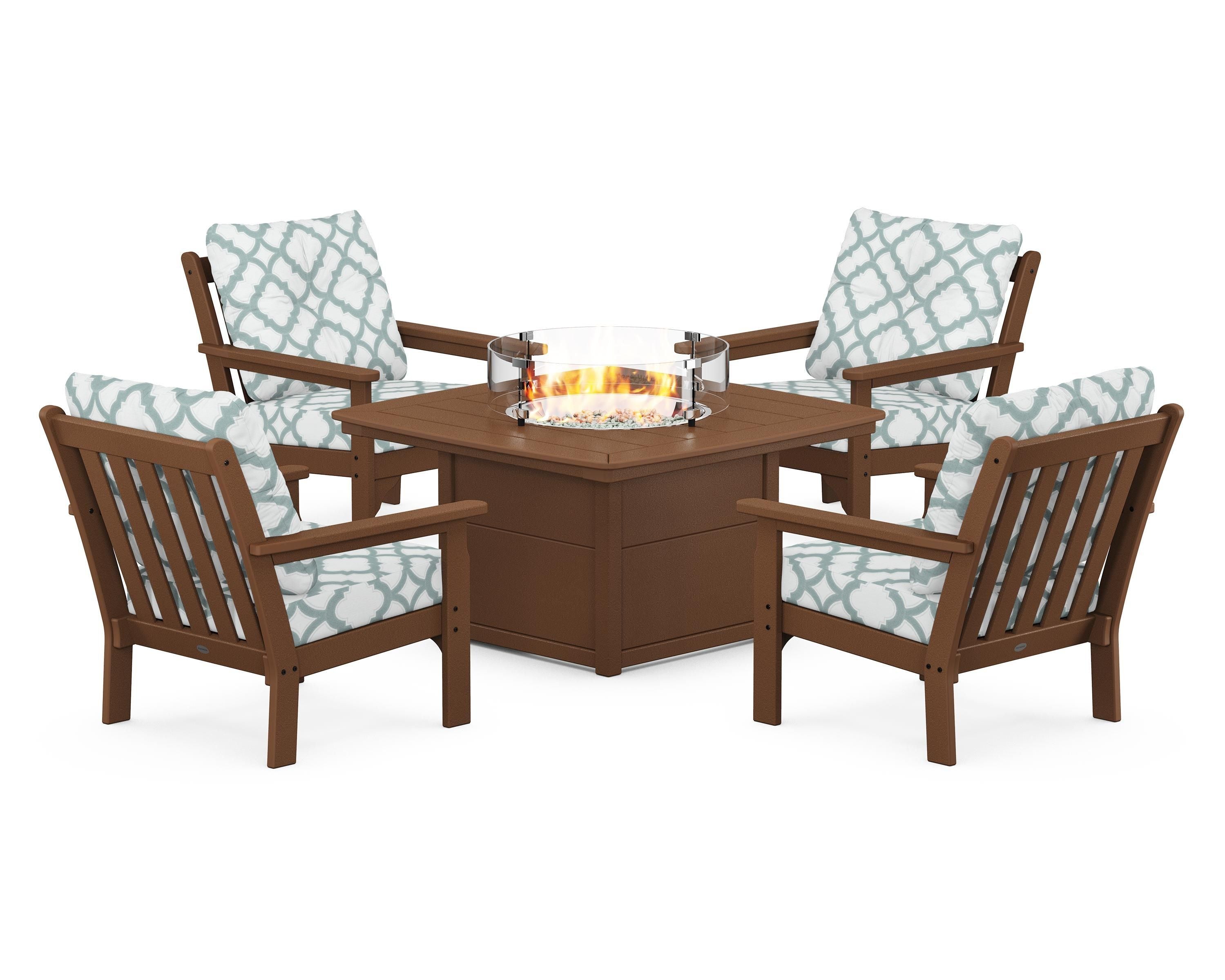 POLYWOOD Vineyard 5-Piece Conversation Set with Fire Pit Table