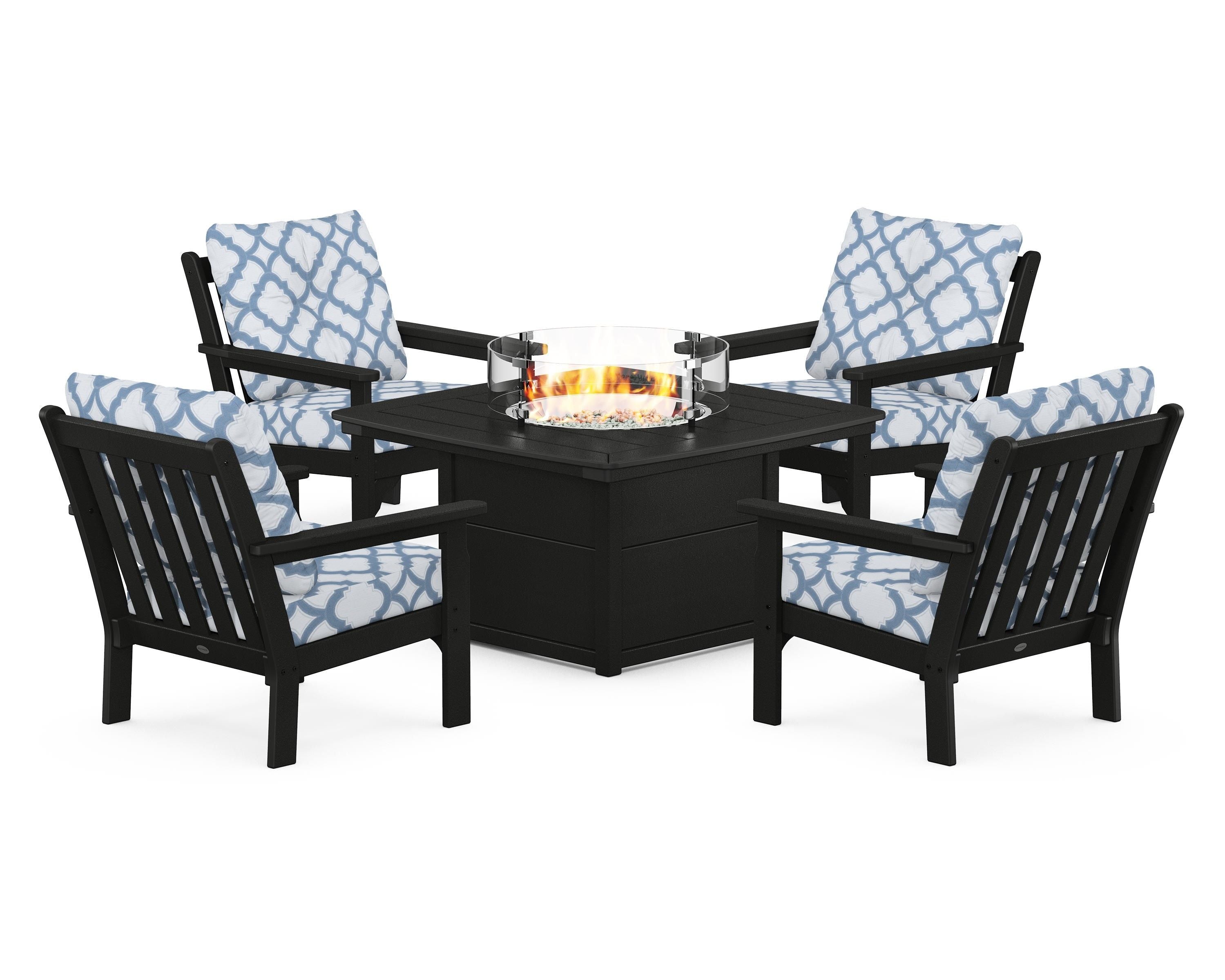 POLYWOOD Vineyard 5-Piece Conversation Set with Fire Pit Table