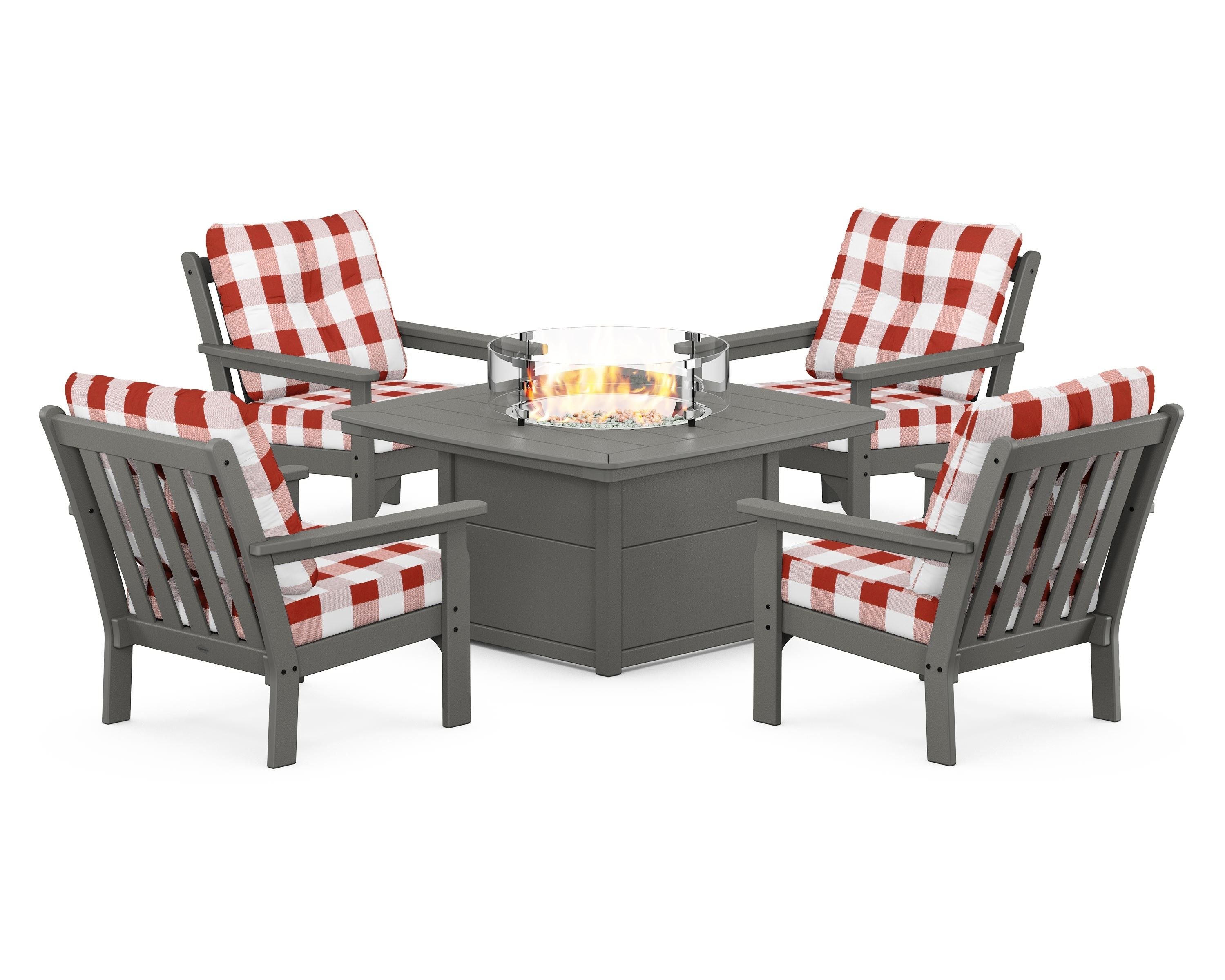 POLYWOOD Vineyard 5-Piece Conversation Set with Fire Pit Table