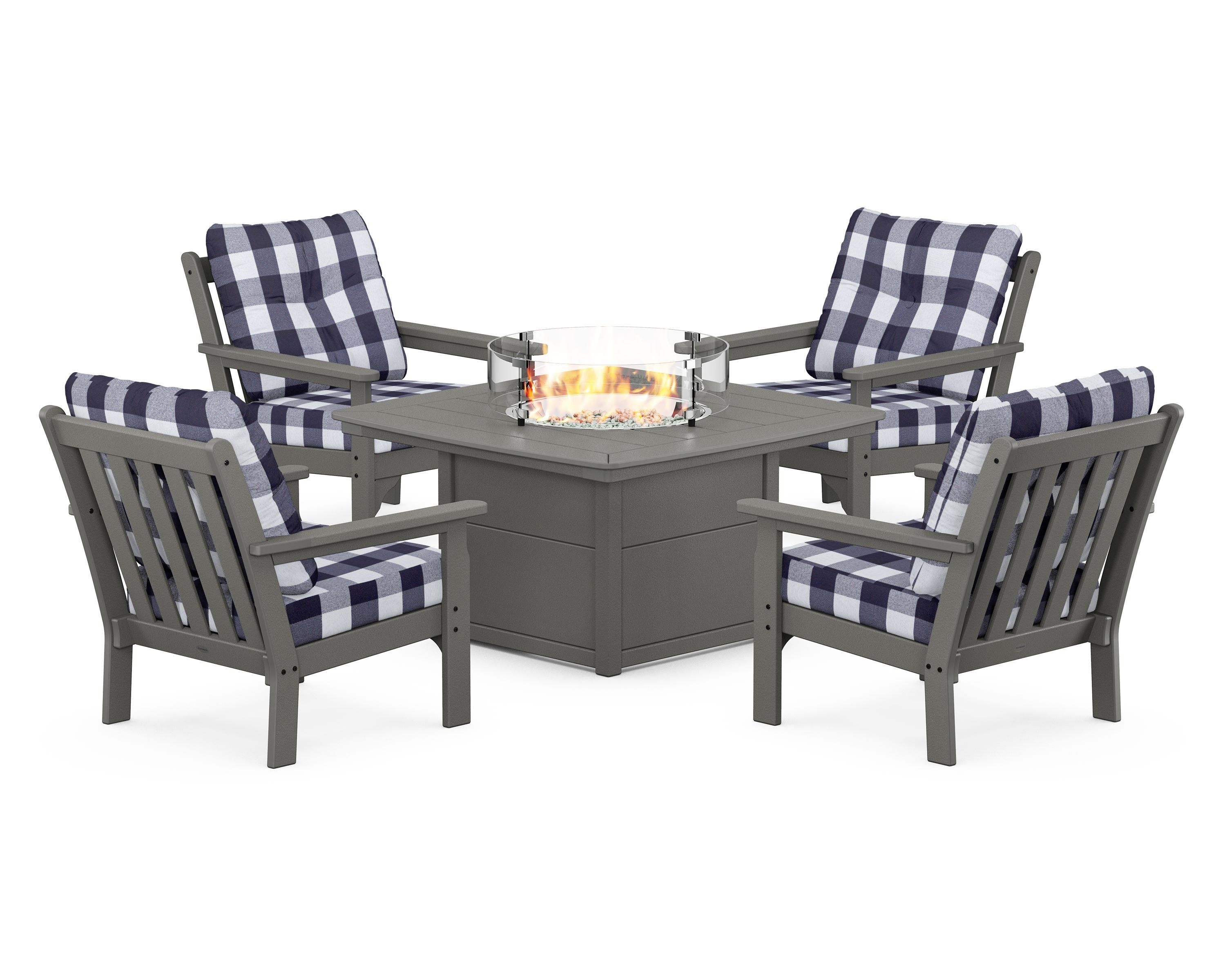 POLYWOOD Vineyard 5-Piece Conversation Set with Fire Pit Table
