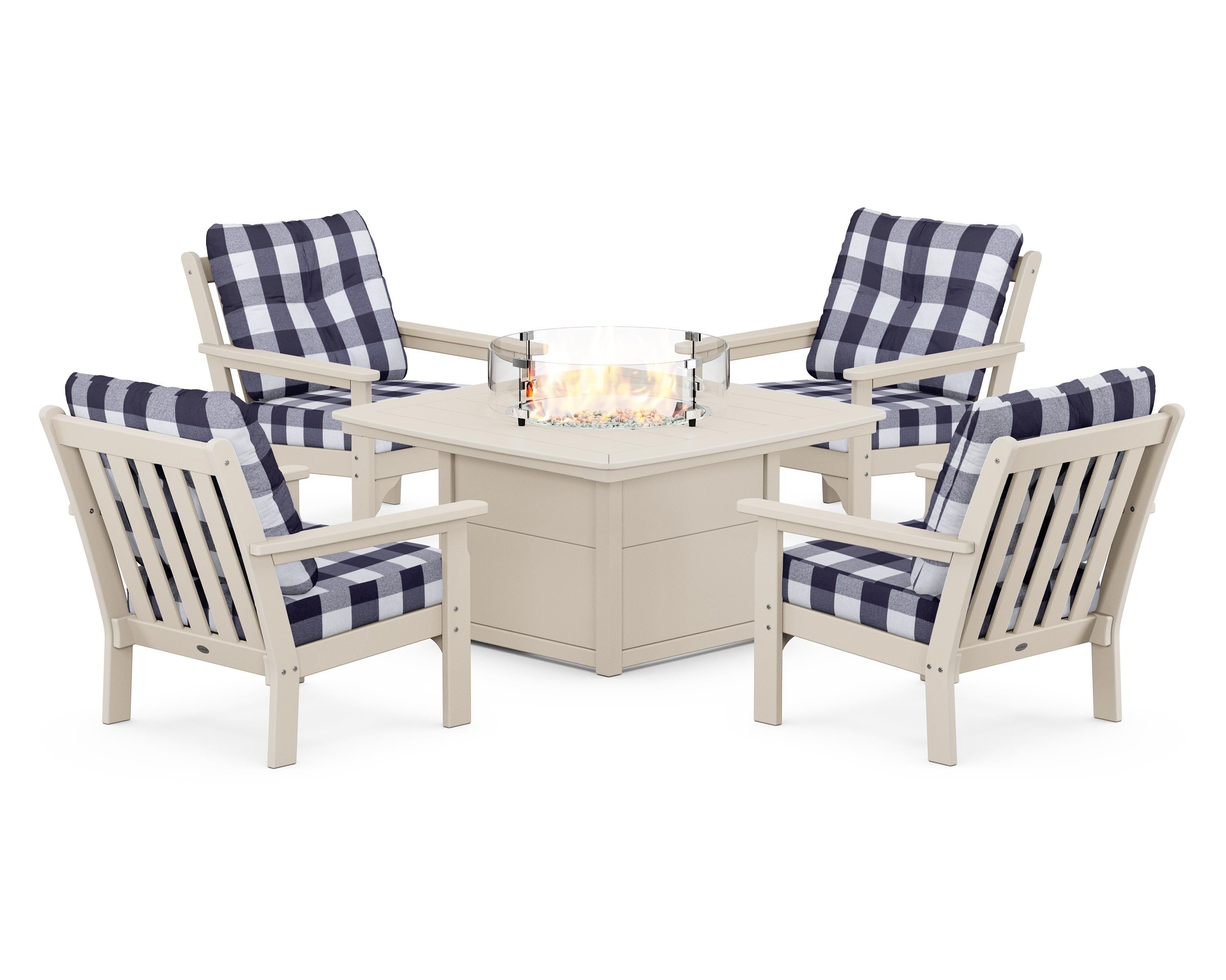 POLYWOOD Vineyard 5-Piece Conversation Set with Fire Pit Table