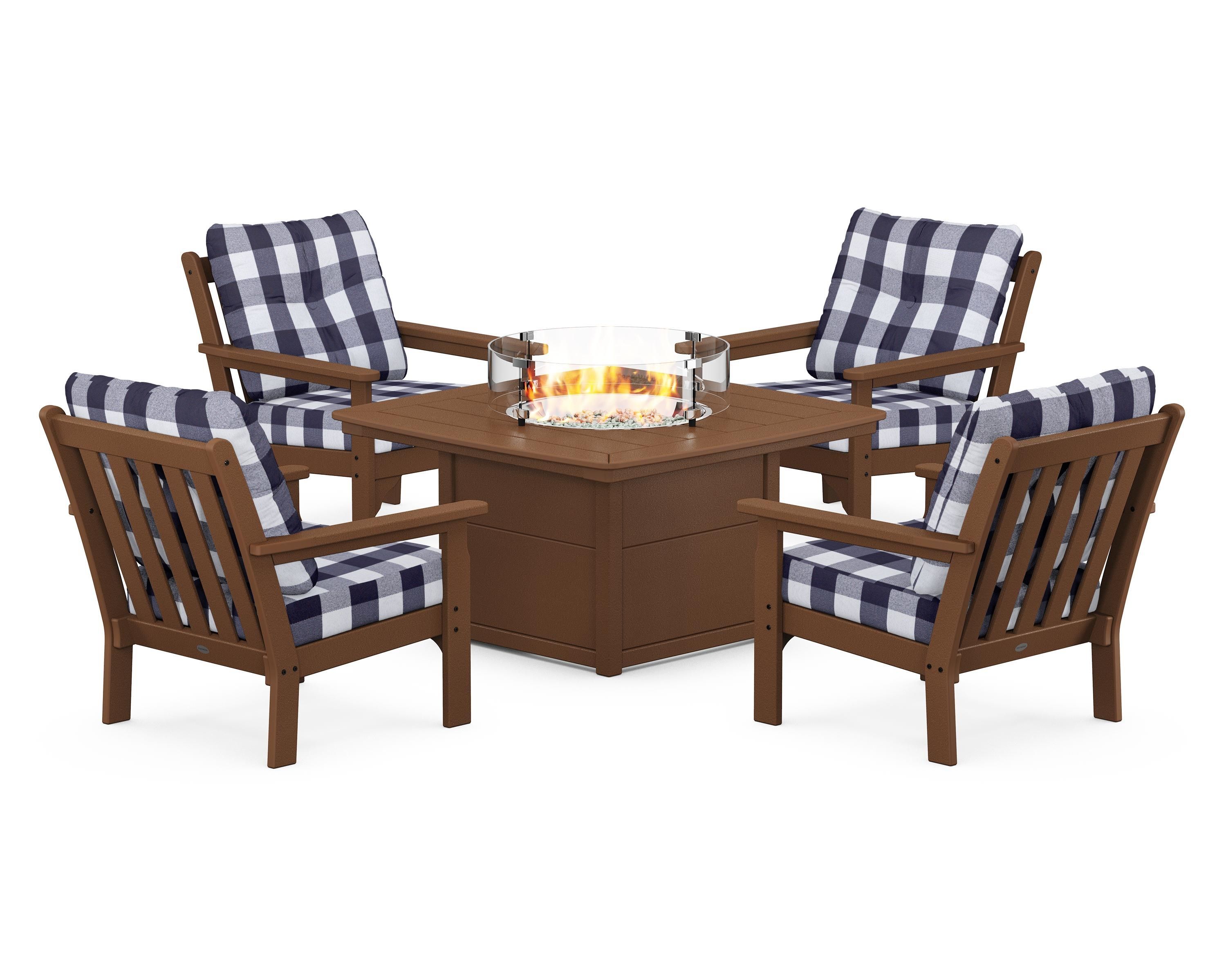 POLYWOOD Vineyard 5-Piece Conversation Set with Fire Pit Table