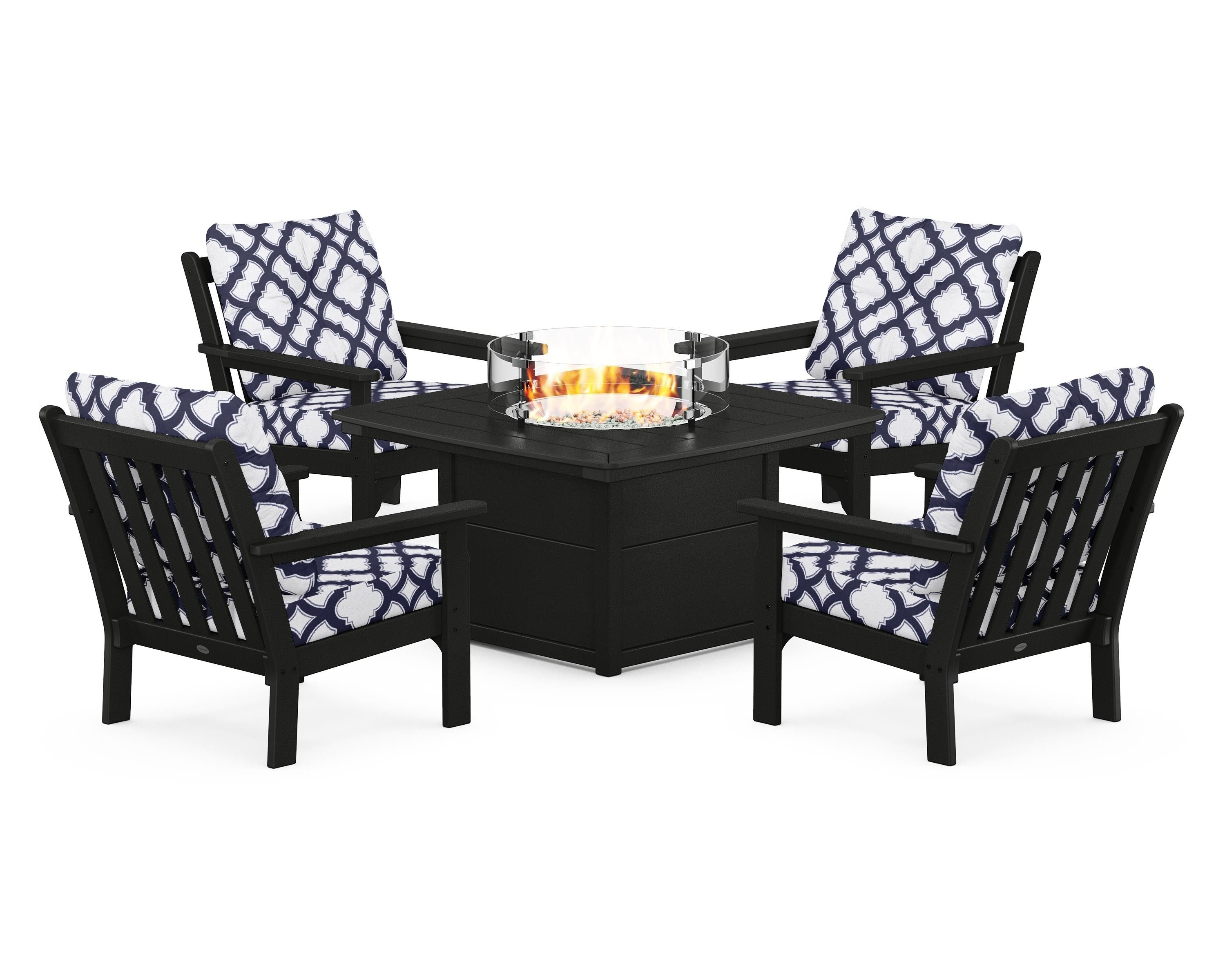 POLYWOOD Vineyard 5-Piece Conversation Set with Fire Pit Table