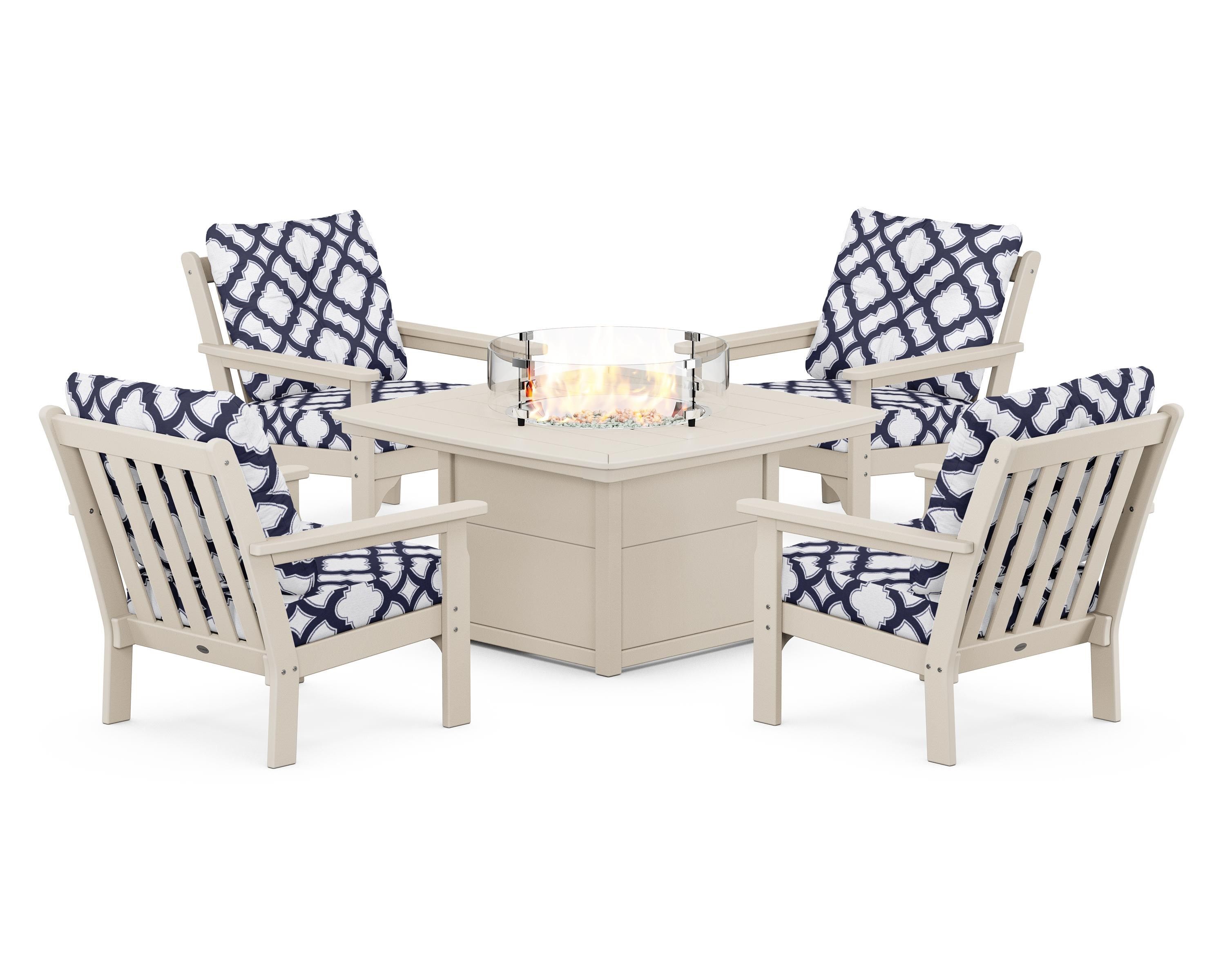 POLYWOOD Vineyard 5-Piece Conversation Set with Fire Pit Table