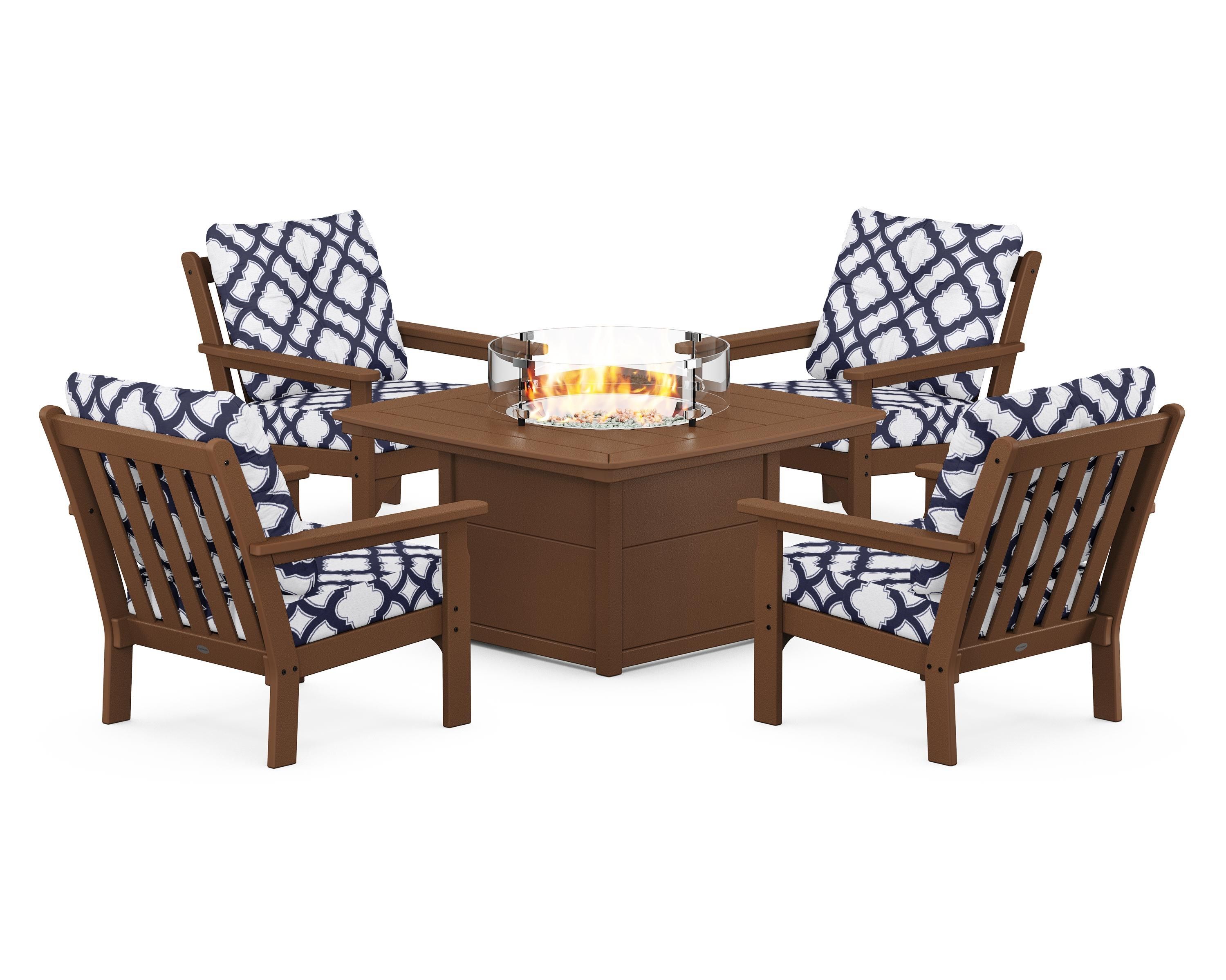 POLYWOOD Vineyard 5-Piece Conversation Set with Fire Pit Table
