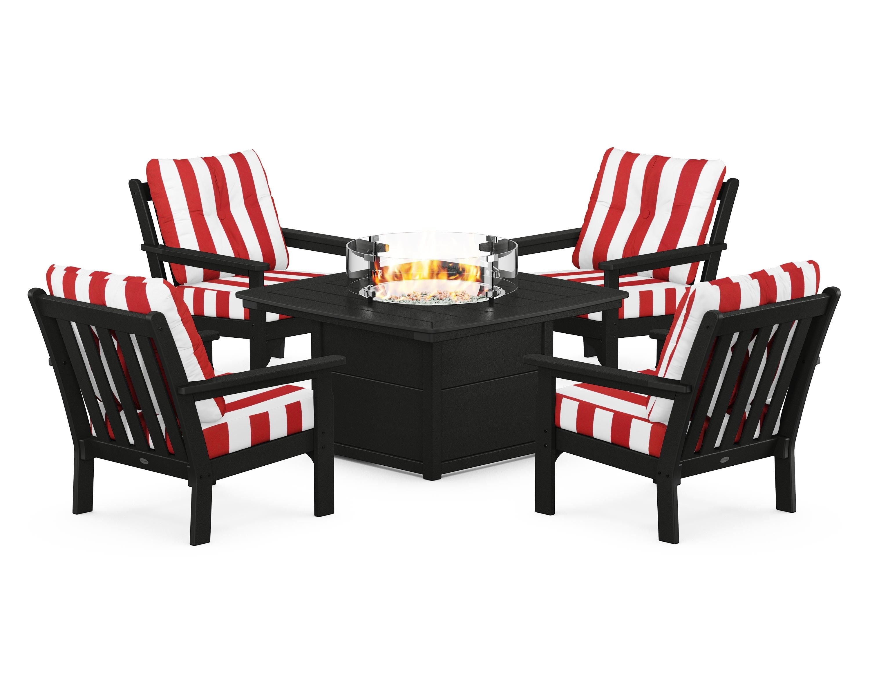 POLYWOOD Vineyard 5-Piece Conversation Set with Fire Pit Table
