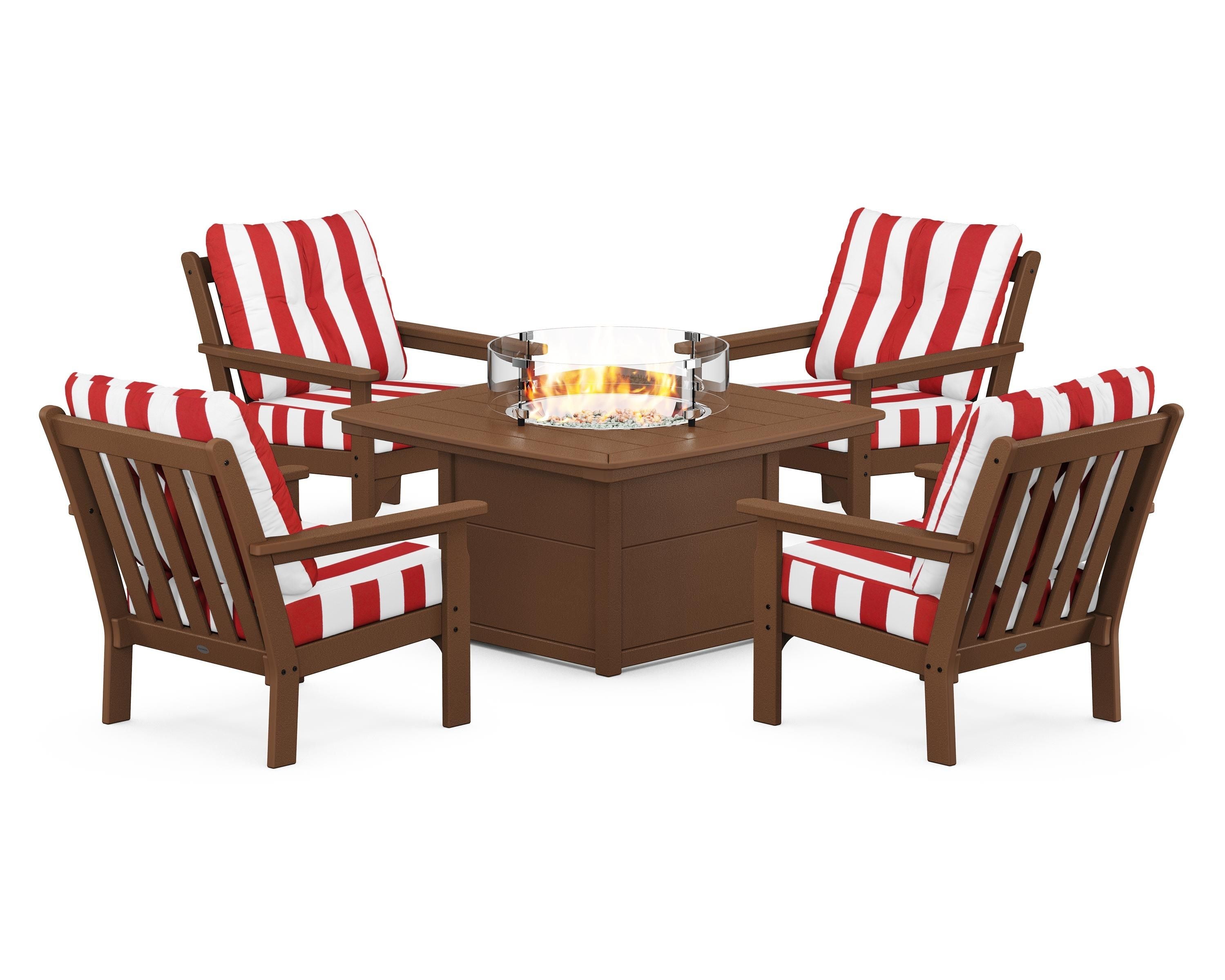POLYWOOD Vineyard 5-Piece Conversation Set with Fire Pit Table