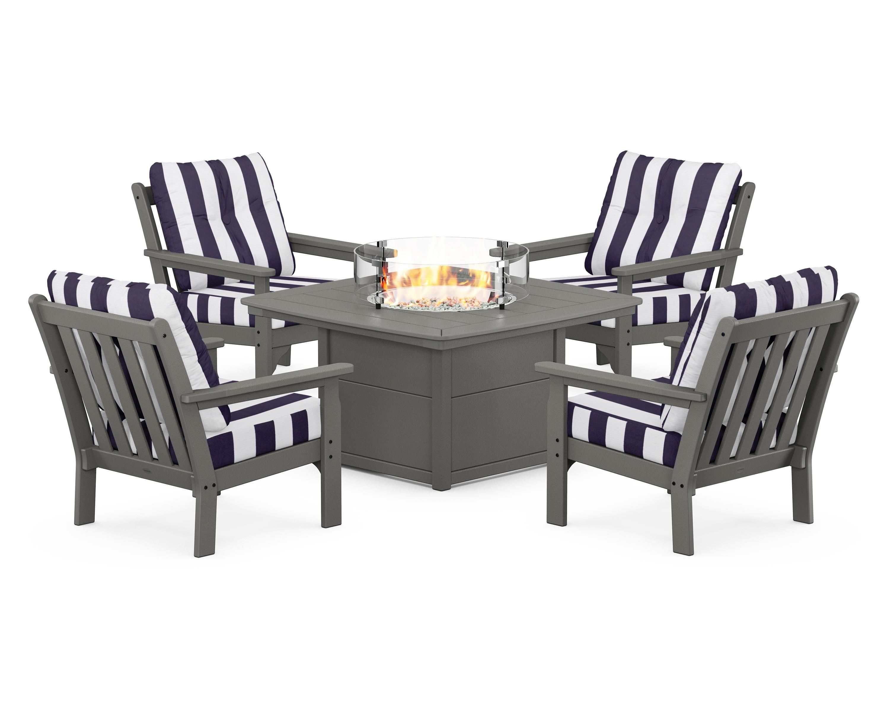 POLYWOOD Vineyard 5-Piece Conversation Set with Fire Pit Table