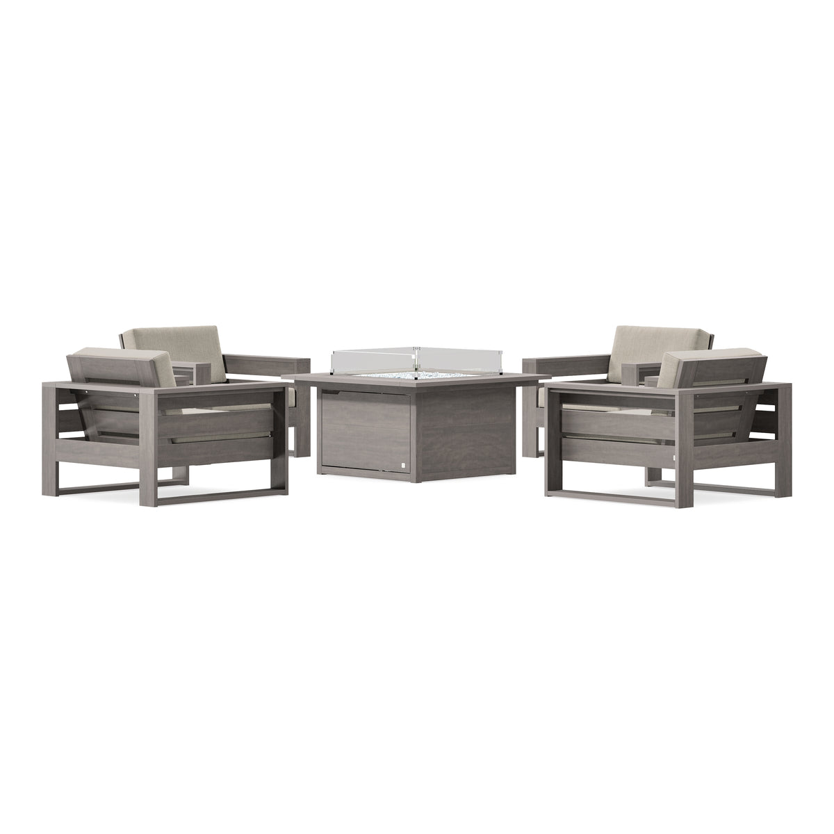 POLYWOOD PW Designer Series Latitude 5-Piece Lounge Fire Table Set in Driftwood / Cast Ash