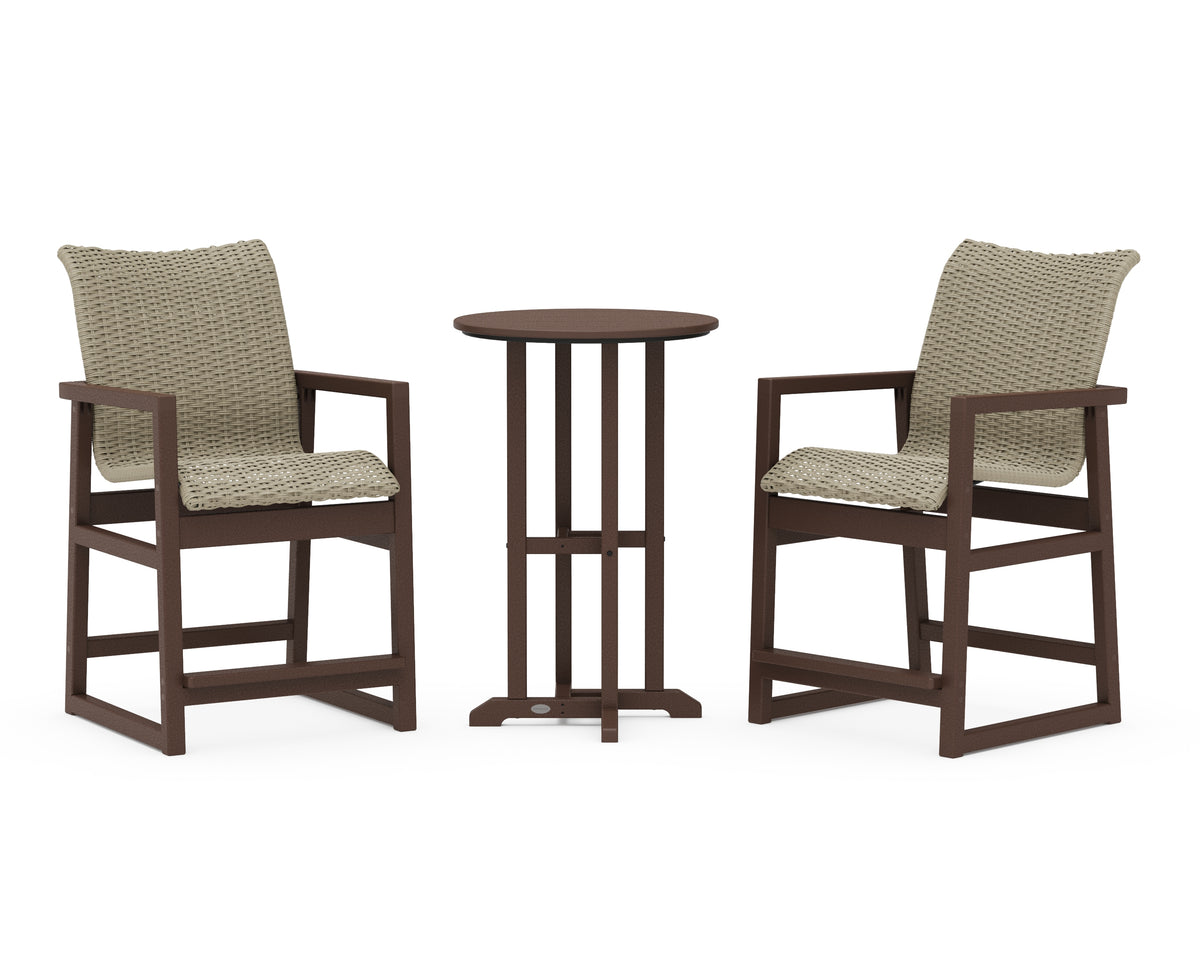 POLYWOOD EDGE Woven 3-Piece Farmhouse Counter Set in Mahogany / Dune Grass