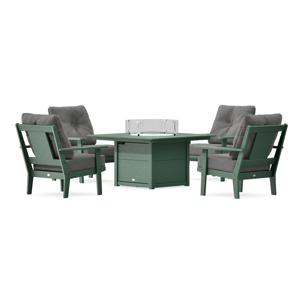 POLYWOOD Prairie 5-Piece Deep Seating Set with Fire Pit Table in Green