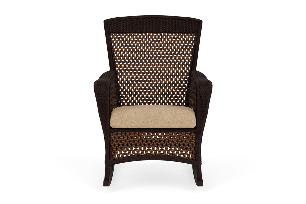 Lloyd Flanders Grand Traverse Porch Rocker with Hayden Sand fabric
