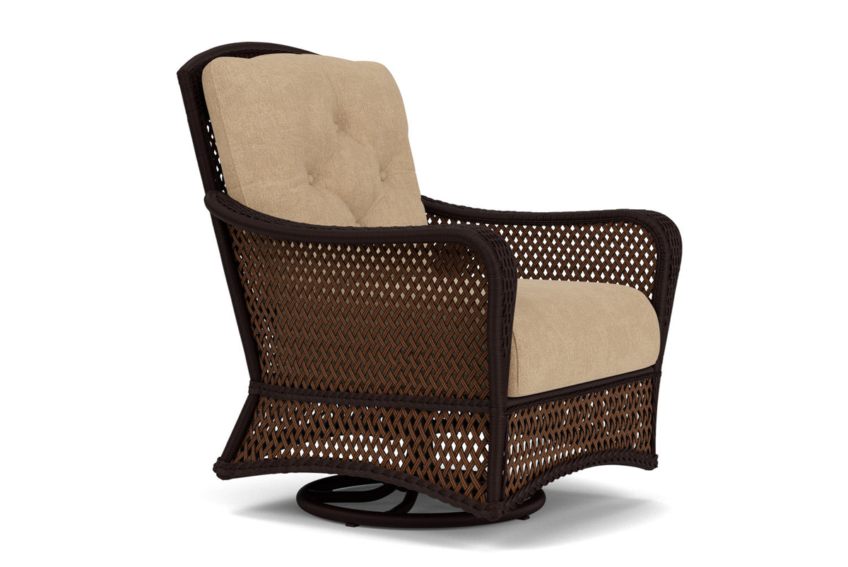 Lloyd Flanders Grand Traverse Swivel Glider Lounge Chair with Hayden Sand fabric, view 3