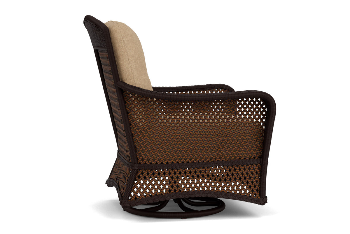 Lloyd Flanders Grand Traverse Swivel Glider Lounge Chair with Hayden Sand fabric, view 5