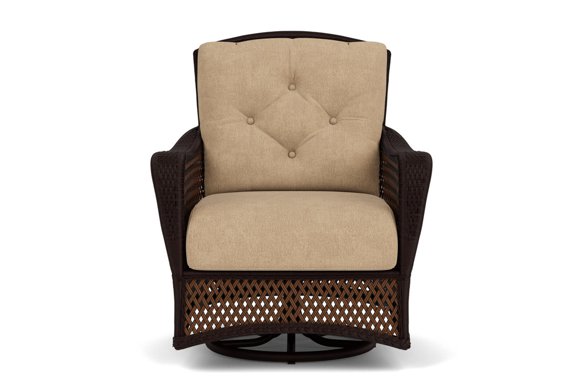 Lloyd Flanders Grand Traverse Swivel Glider Lounge Chair with Hayden Sand fabric