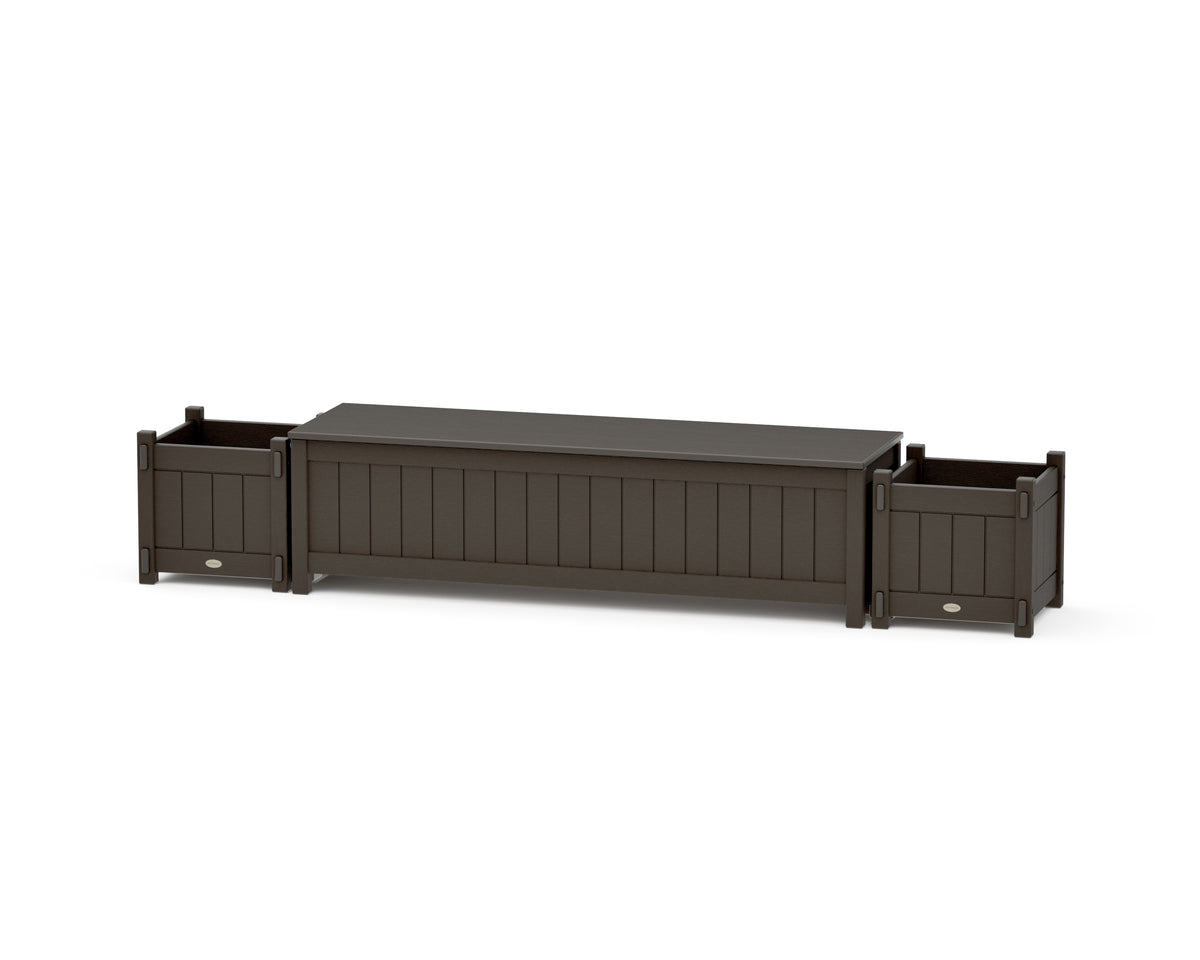 POLYWOOD 60" Vineyard Straight Planter Storage Bench Set in Vintage Coffee