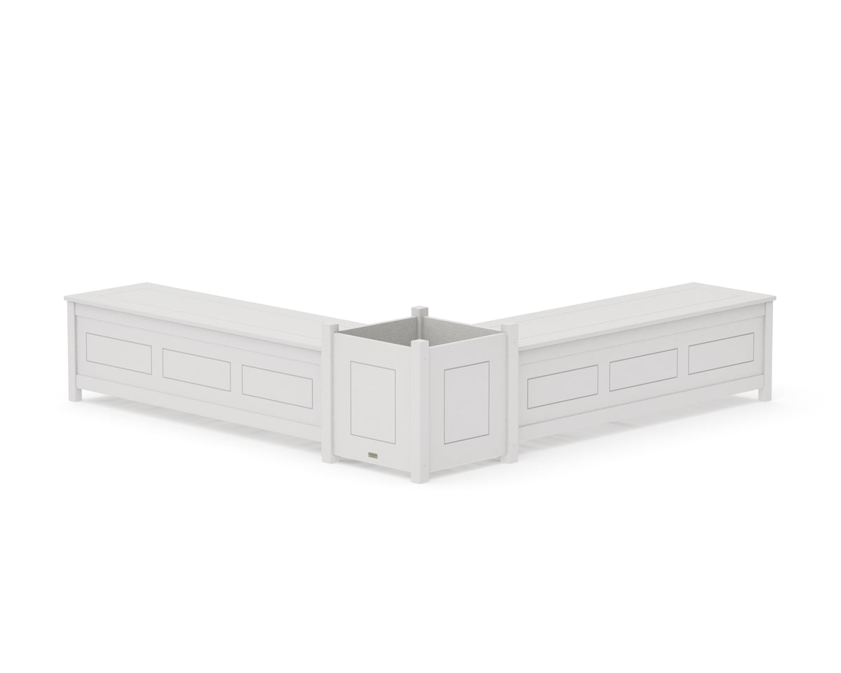 POLYWOOD 60" Country Living L-Shaped Planter Storage Bench Set - Large in Vintage White