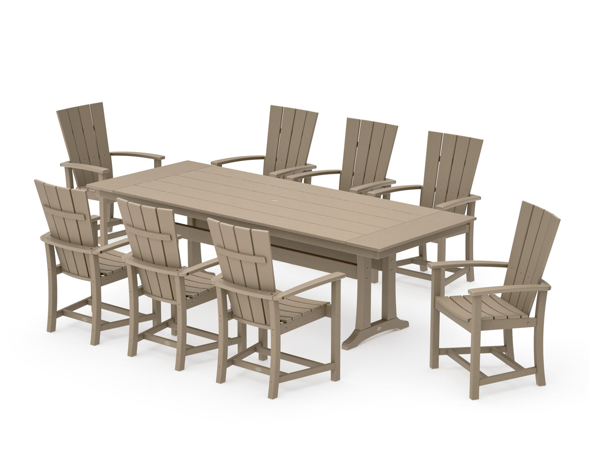 POLYWOOD Quattro Adirondack 9-Piece Farmhouse Dining Set with Trestle Legs in Vintage Sahara