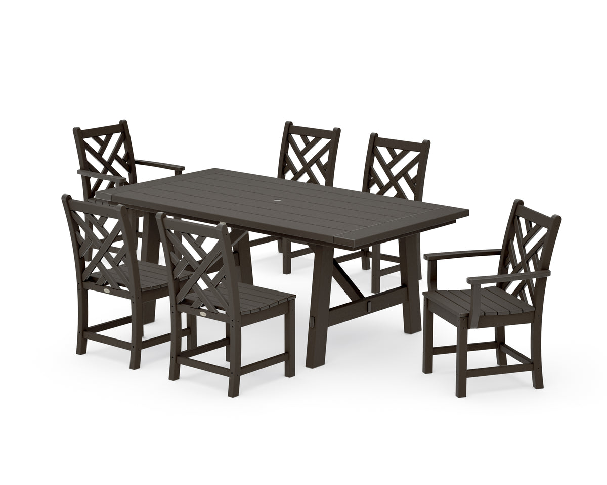POLYWOOD Chippendale 7-Piece Rustic Farmhouse Dining Set in Vintage Coffee