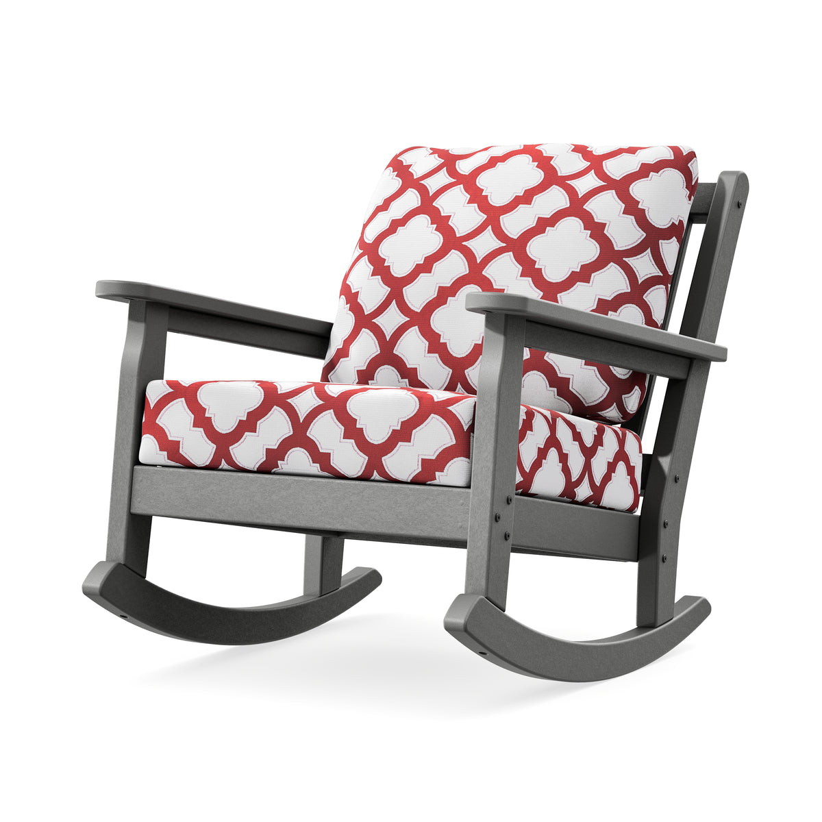 POLYWOOD Chippendale Deep Seating Rocking Chair in Slate Grey / Trellis Crimson