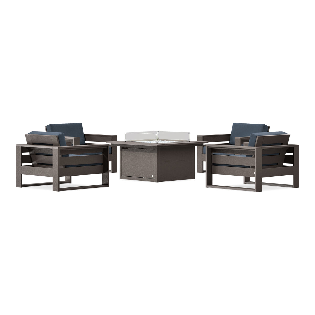 POLYWOOD PW Designer Series Latitude 5-Piece Lounge Fire Table Set in Vintage Coffee / Marine Indigo