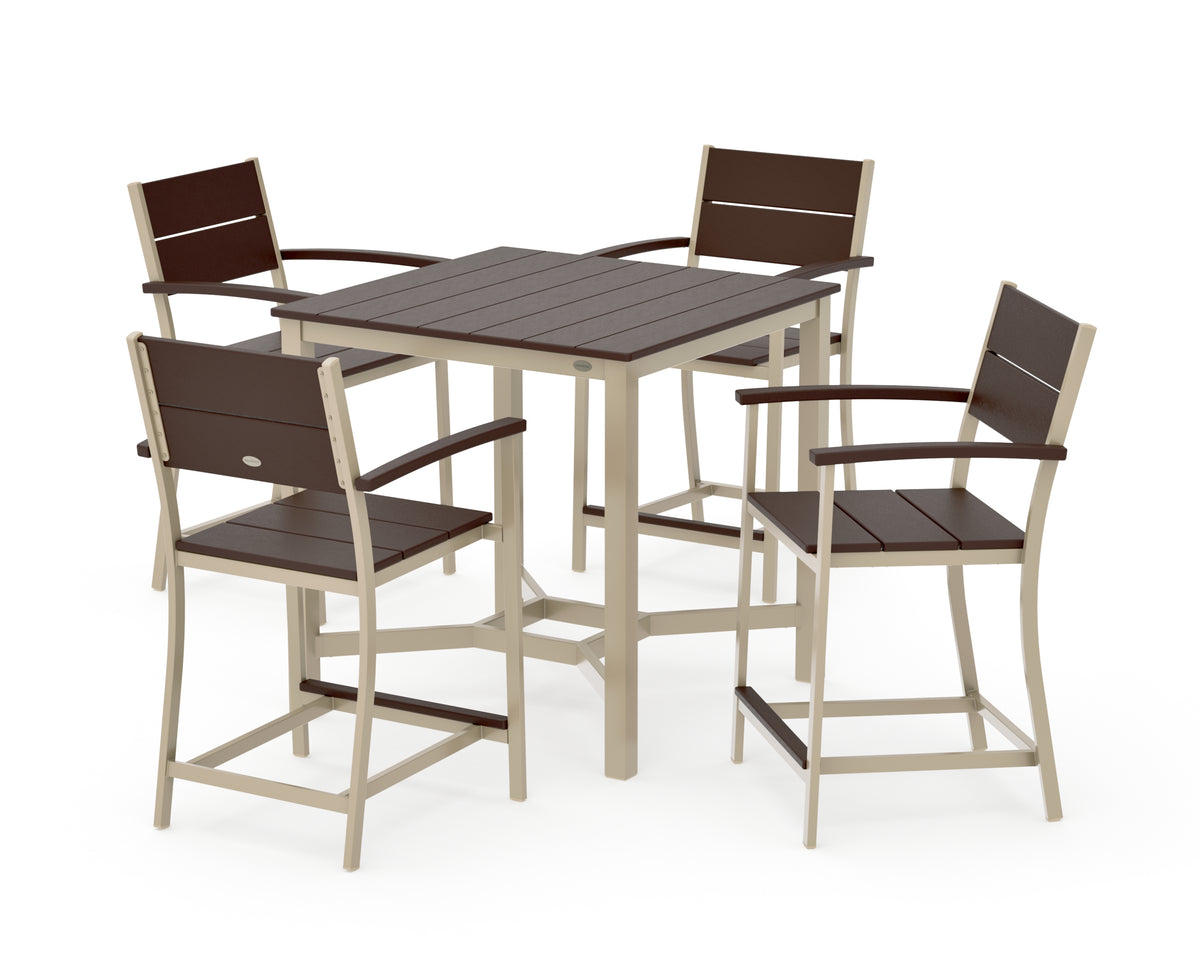 POLYWOOD Main Street 5-Piece Counter Set in Sand / Mahogany