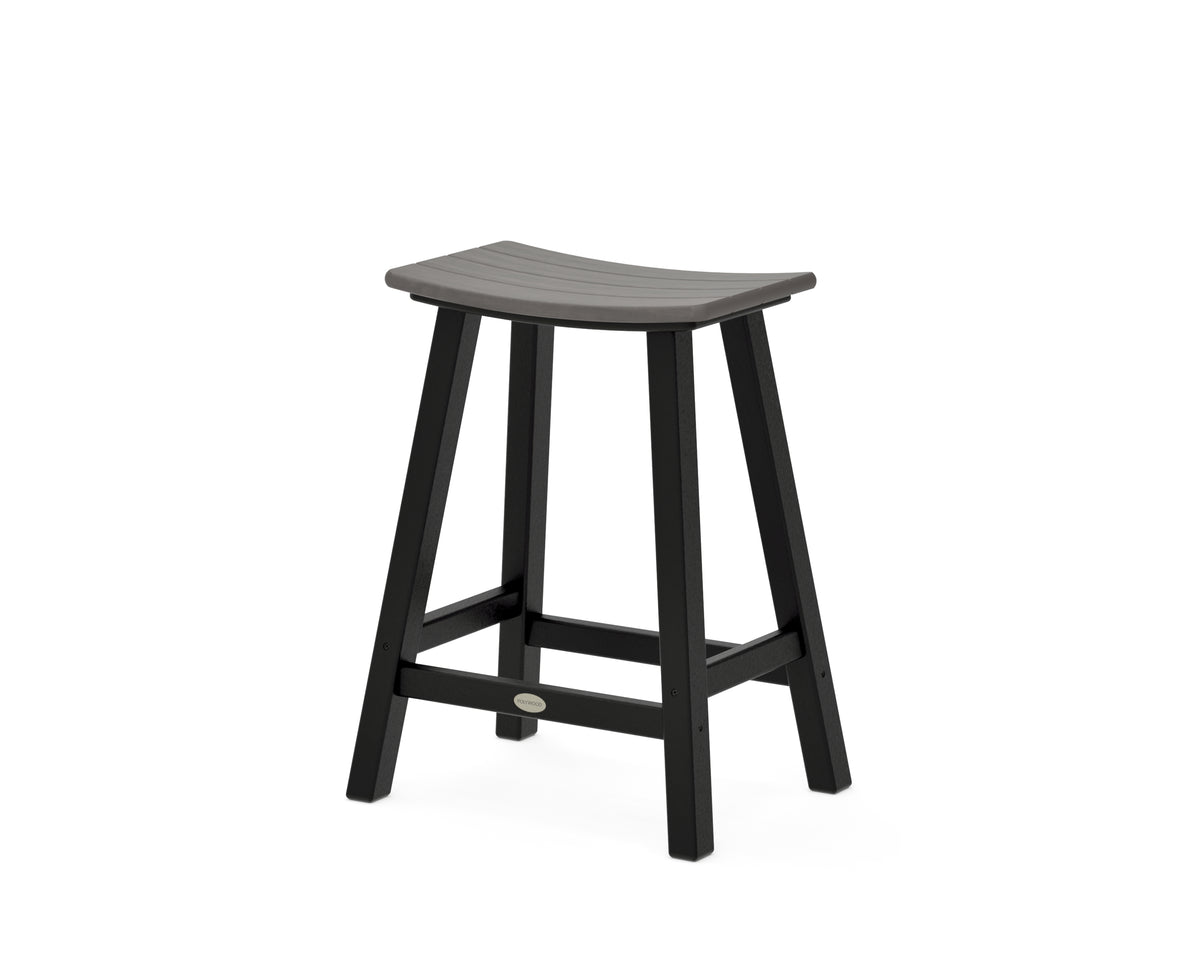 POLYWOOD Contempo 24" Saddle Counter Stool in Black / Driftwood