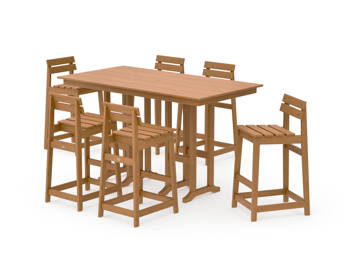 POLYWOOD Modern Studio Plaza Lowback Bar Chair 7-Piece Set in Natural