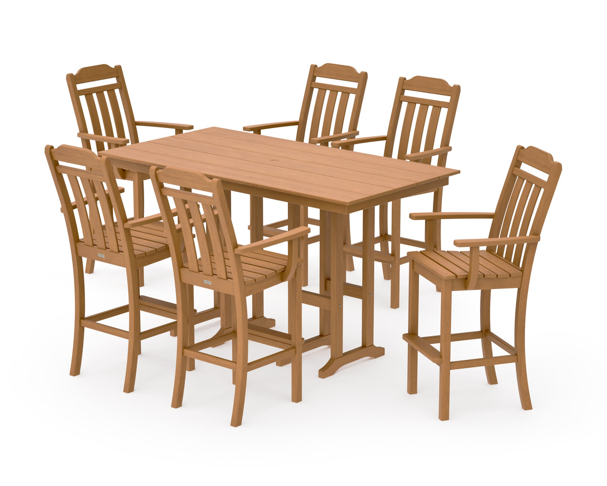 POLYWOOD Cottage Arm Chair 7-Piece Farmhouse Bar Set in Natural