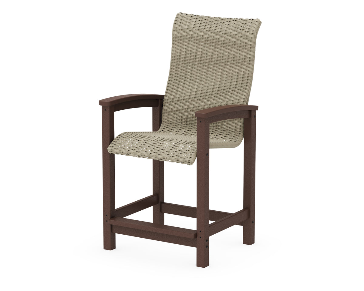 POLYWOOD Coastal Woven High-Back Counter Chair in Mahogany / Dune Grass