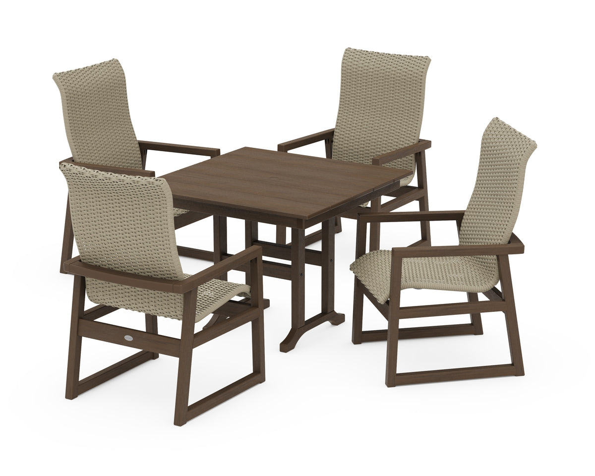 POLYWOOD EDGE Woven High-Back 5-Piece Farmhouse Dining Set in Kona / Dune Grass