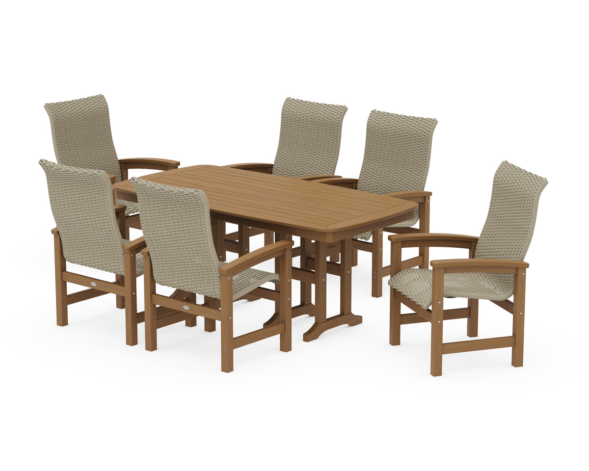 POLYWOOD Coastal Woven High-Back Arm Chair 7-Piece Dining Set in Natural / Dune Grass
