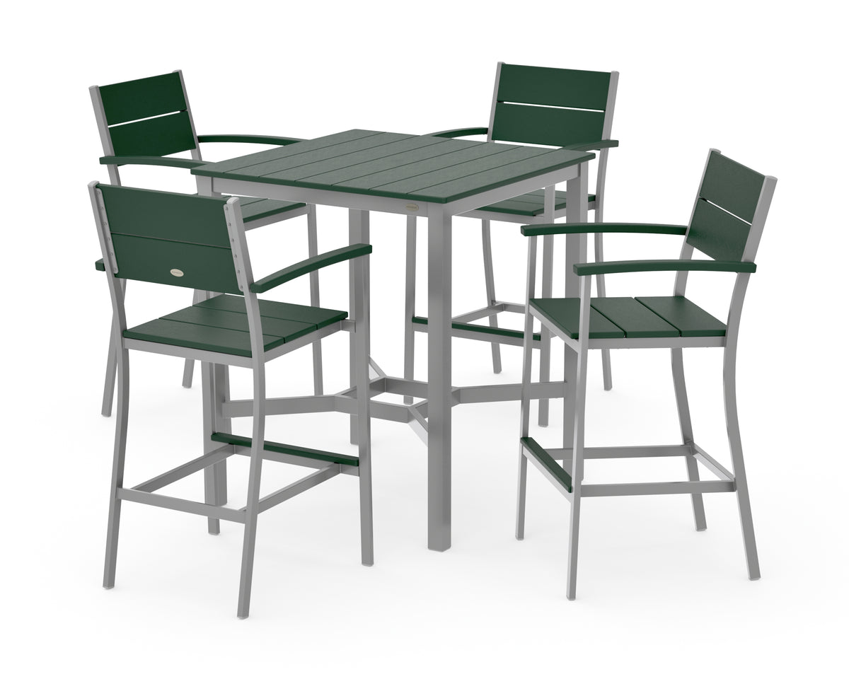 POLYWOOD Main Street 5-Piece Bar Set in Silver / Green