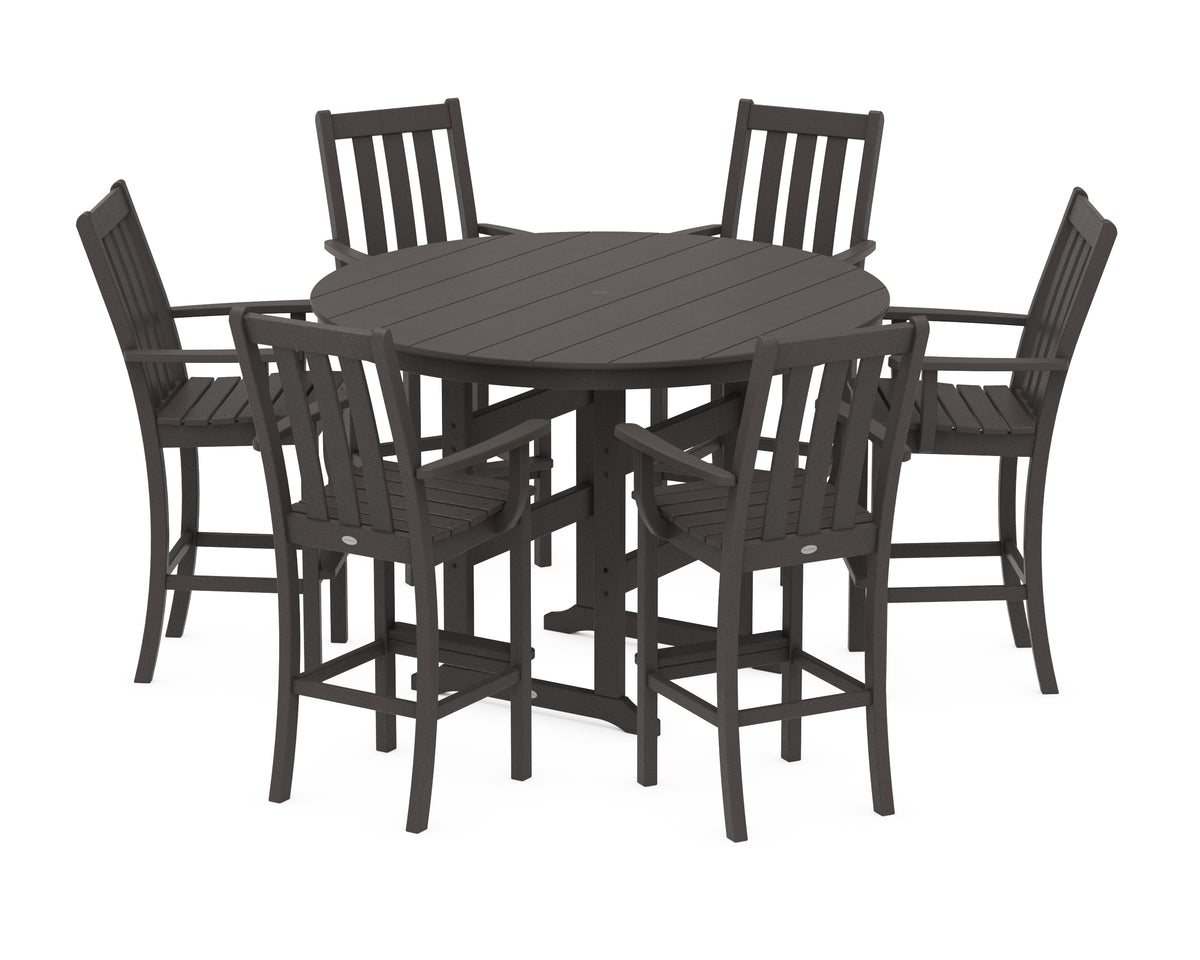 POLYWOOD Vineyard 7-Piece Arm Chair Round Farmhouse Bar Set in Vintage Coffee