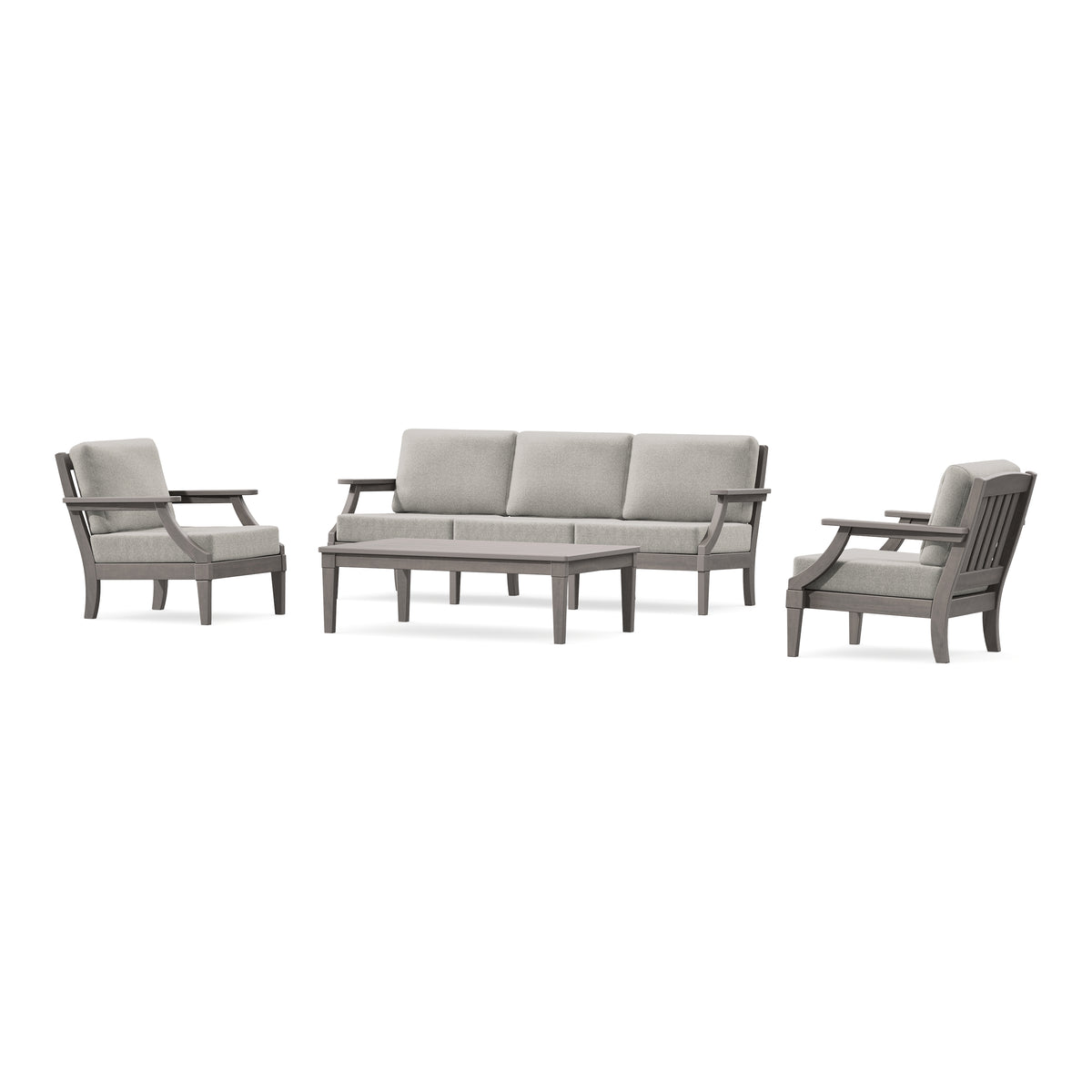 POLYWOOD PW Designer Series Estate 4-Piece Lounge Sofa Set in Driftwood / Weathered Tweed