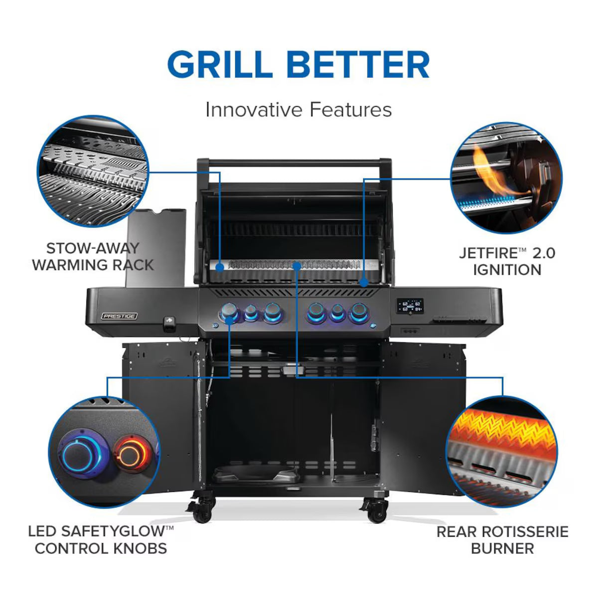 Napoleon Prestige 500 Connected Smart Gas Grill – Phantom Black or Stainless Steel | 4 Burner Propane with Rotisserie, WiFi & Bluetooth