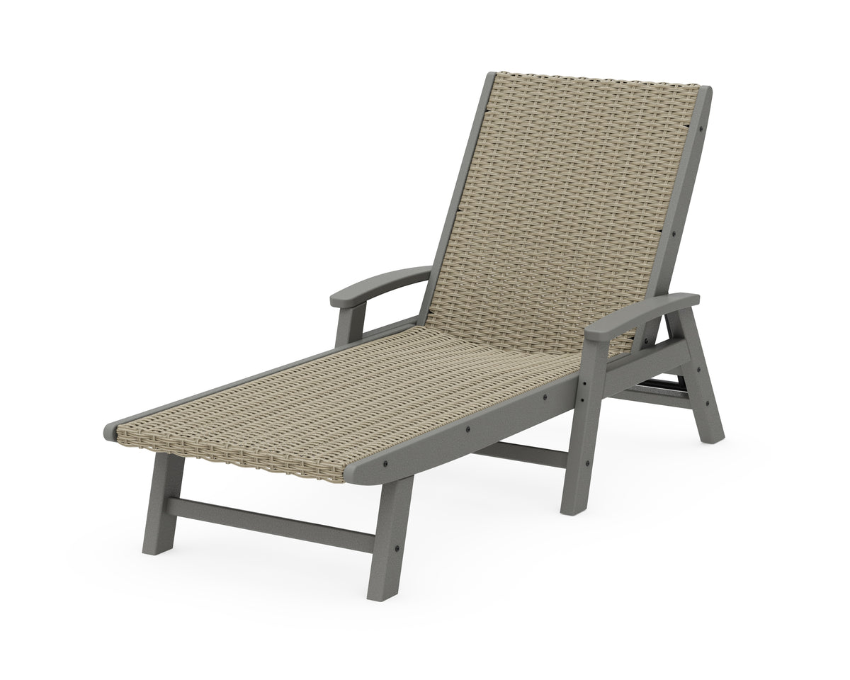 POLYWOOD Coastal Woven Chaise with Arms in Slate Grey / Dune Grass