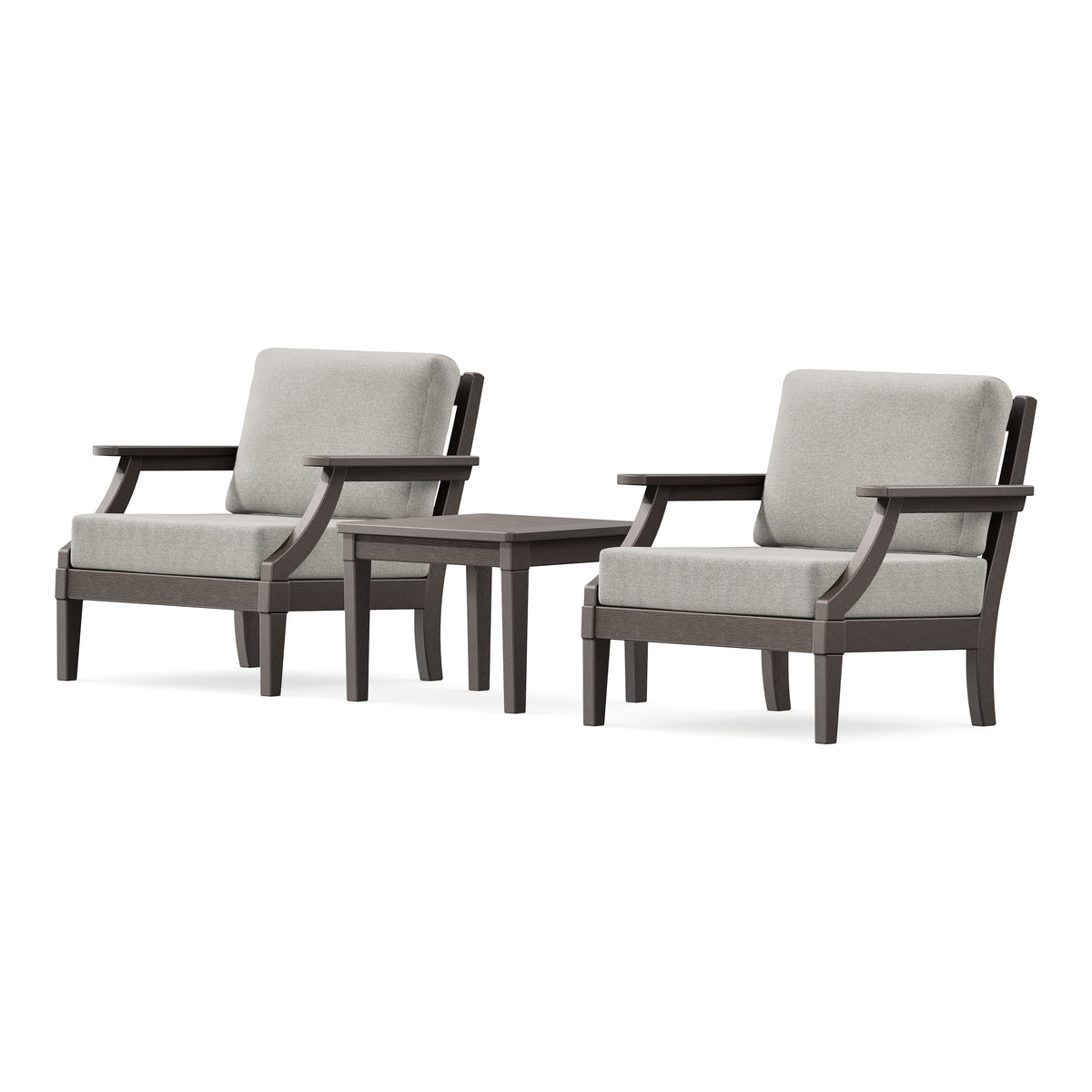 POLYWOOD PW Designer Series Estate 3-Piece Lounge Chair Set in Vintage Coffee / Weathered Tweed